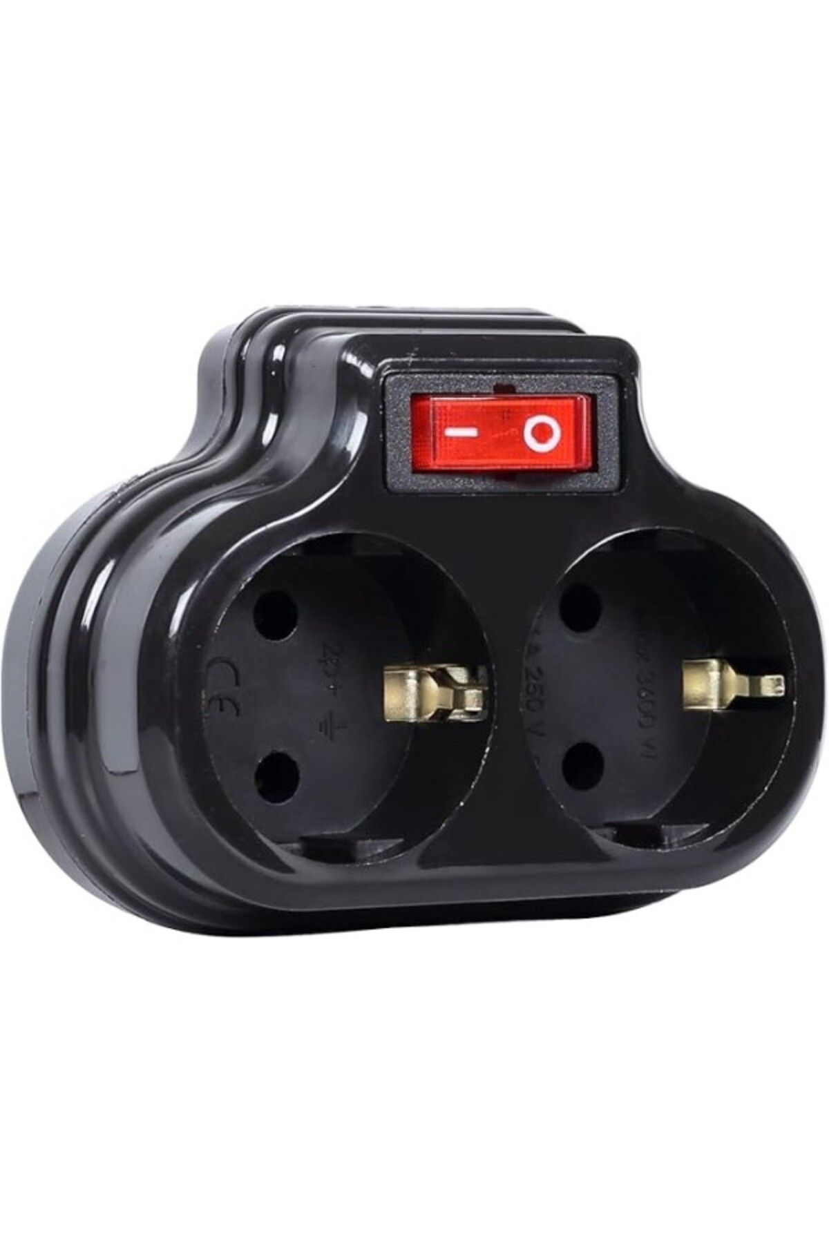 ShopZum Timsal 2&Apos;Li Anahtarlı Golyat, İkili Topraklı Priz Çoklayıcı Fiş, Siyah Renk, 16A 250 Volt, Ma