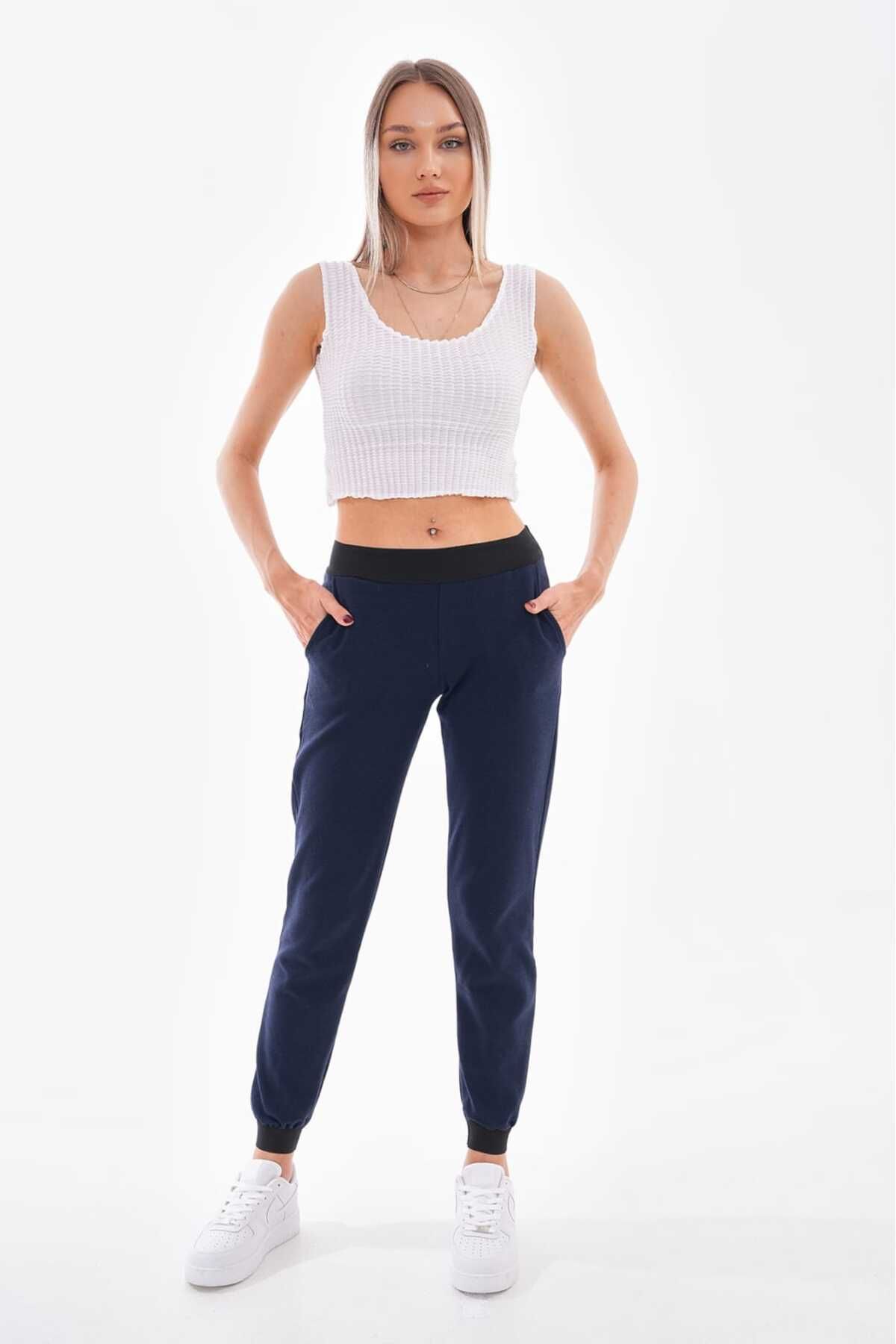 MYMİSİY ALT EŞOFMAN BEL VE PAÇA LASTİKLİ LACİVERT 36-44 BEDEN