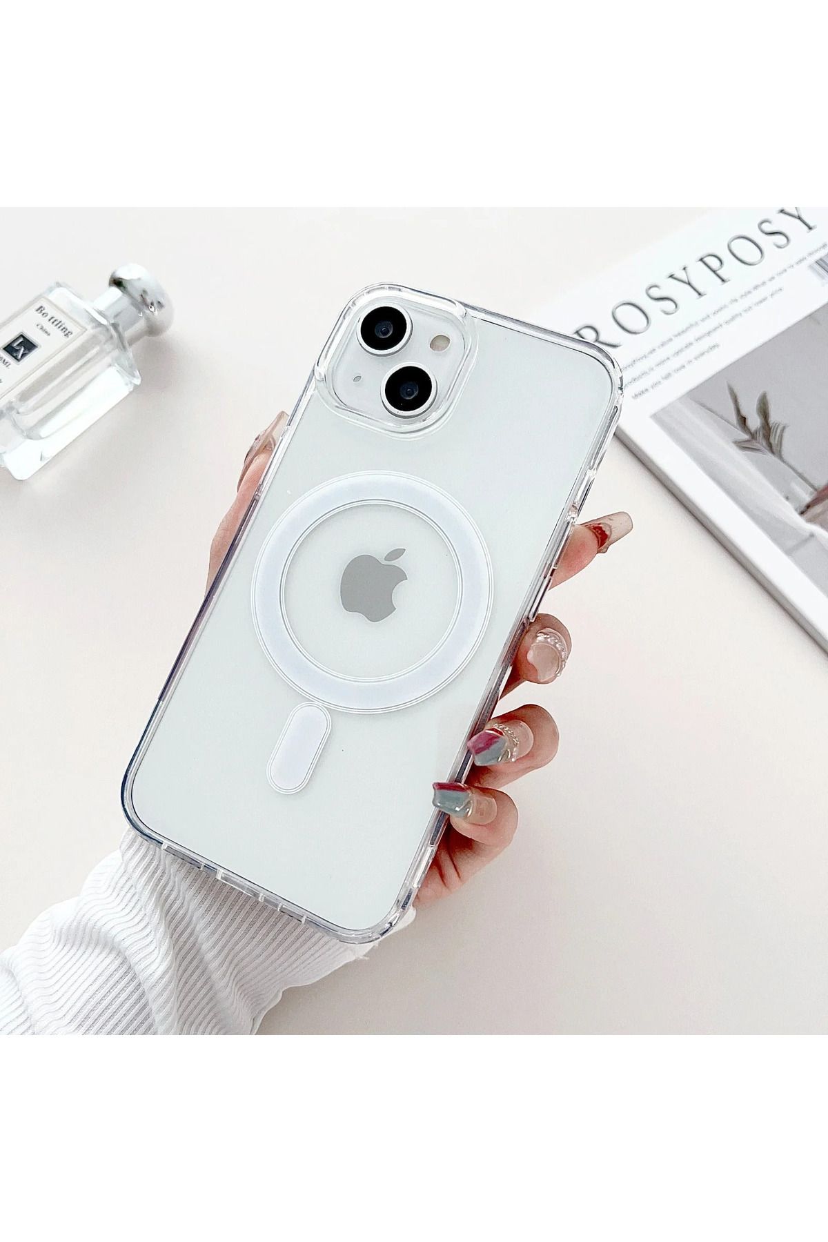 GÜMRÜK BEY Apple iPhone 15 Plus MagSafe Şeffaf Silikon Kılıf Darbe Emici Kamera Çıkıntılı Hızlı Şarj Destekli