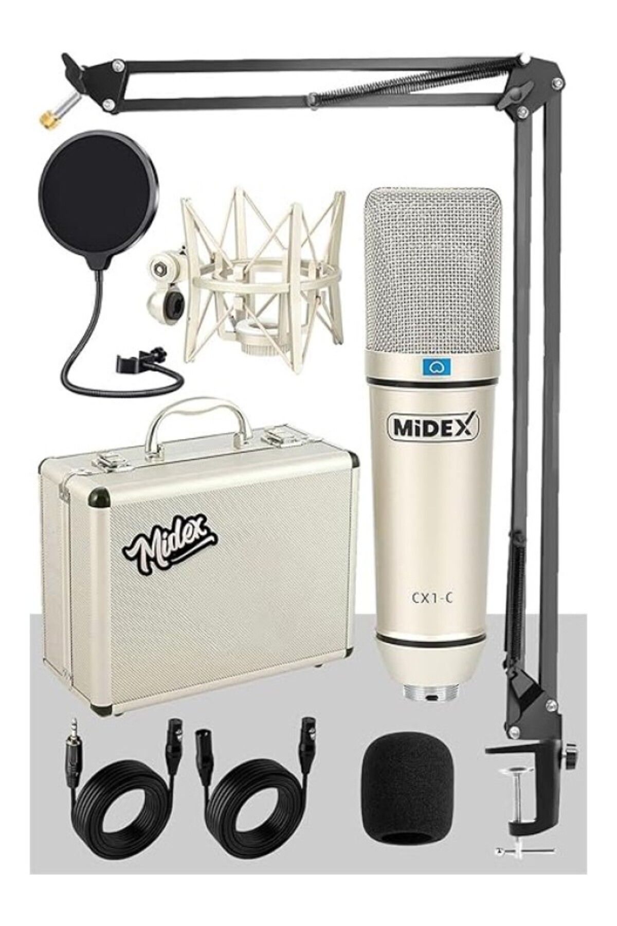 ShopZum Midex Cx1 Sta Üst Seviye Condenser Stüdyo Ses Kayıt Mikrofonu Stand Filtre Seti