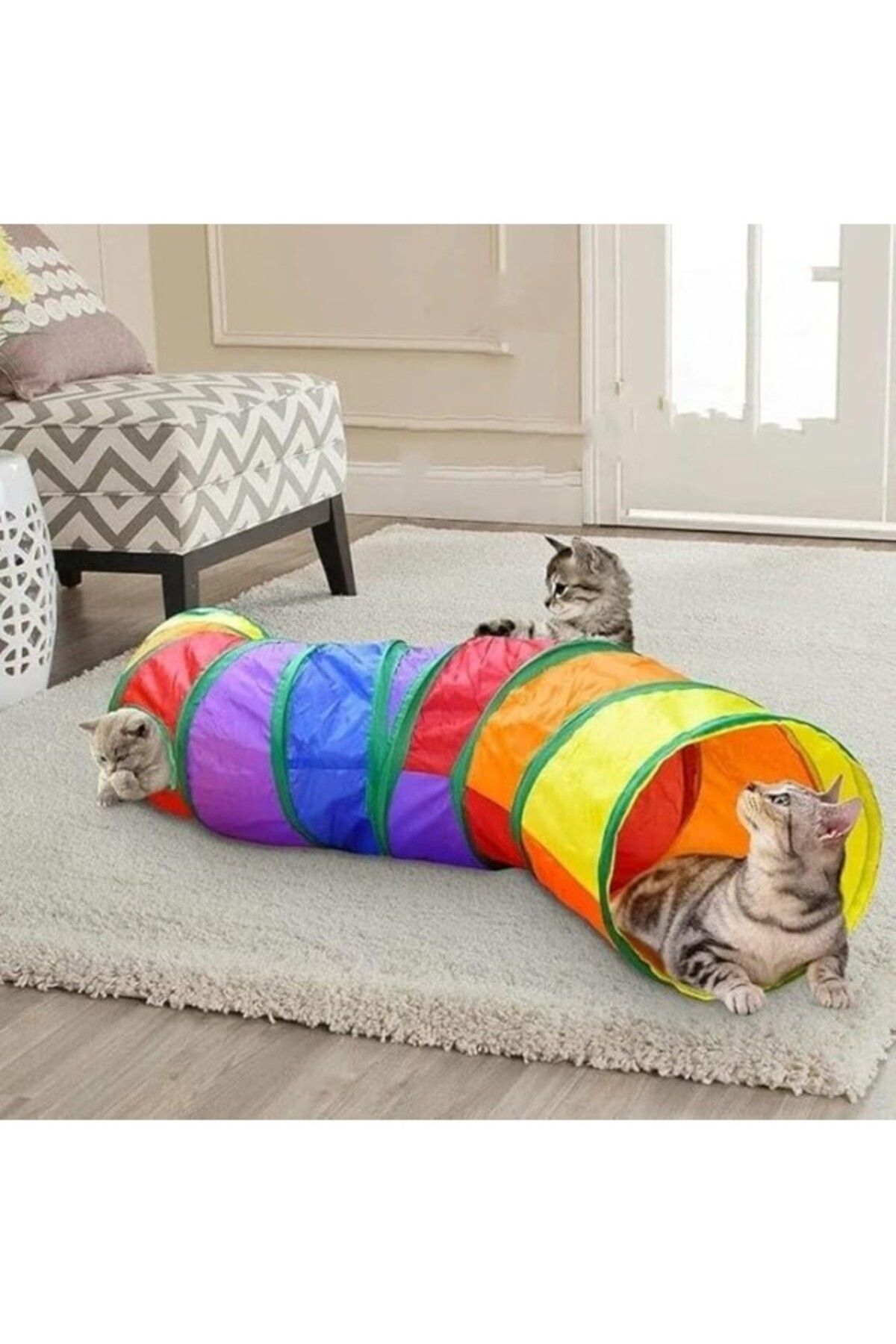 ShopZum Kivrimli Tüneli Katlanır Gökkuşağı Uzun Köpek Oyun Tüneli Evcil Hayvan Oyun Tüneli