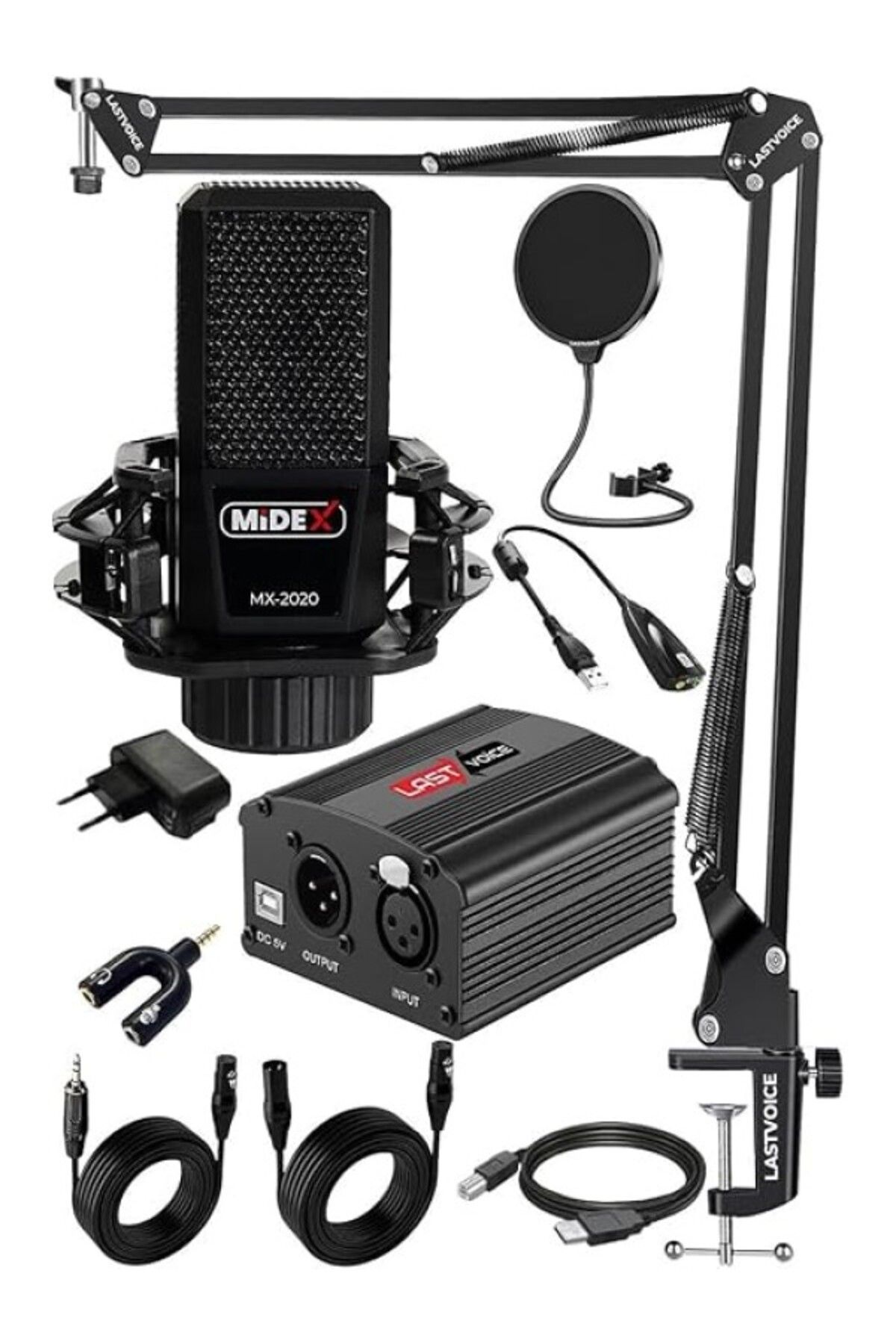 ShopZum Midex Mx-2020 Set Phantom Power Condenser Stüdyo Mikrofon Kayıt Paketi
