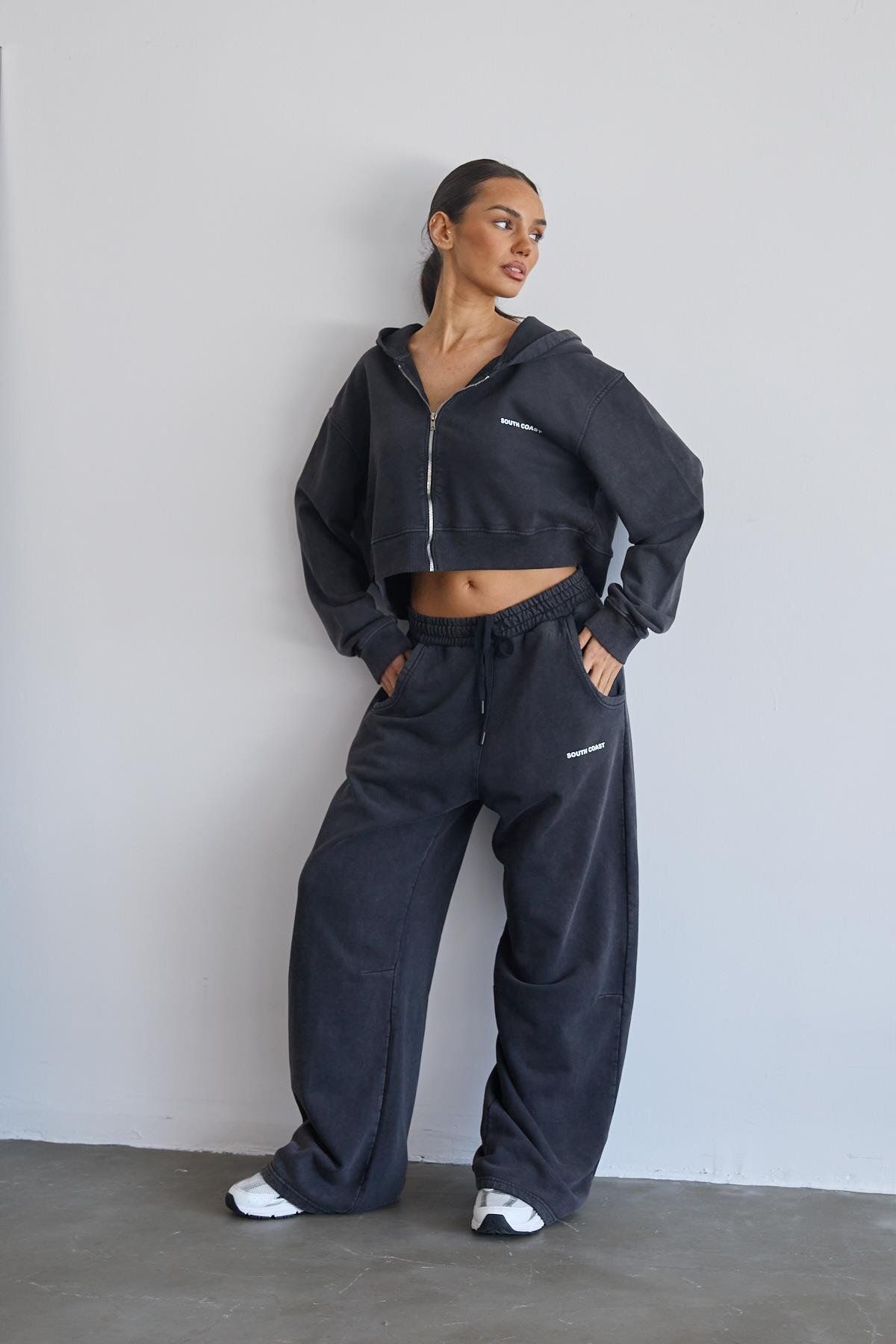South Coast Siyah Soluk Efektli Bol Kesim Sweatpants