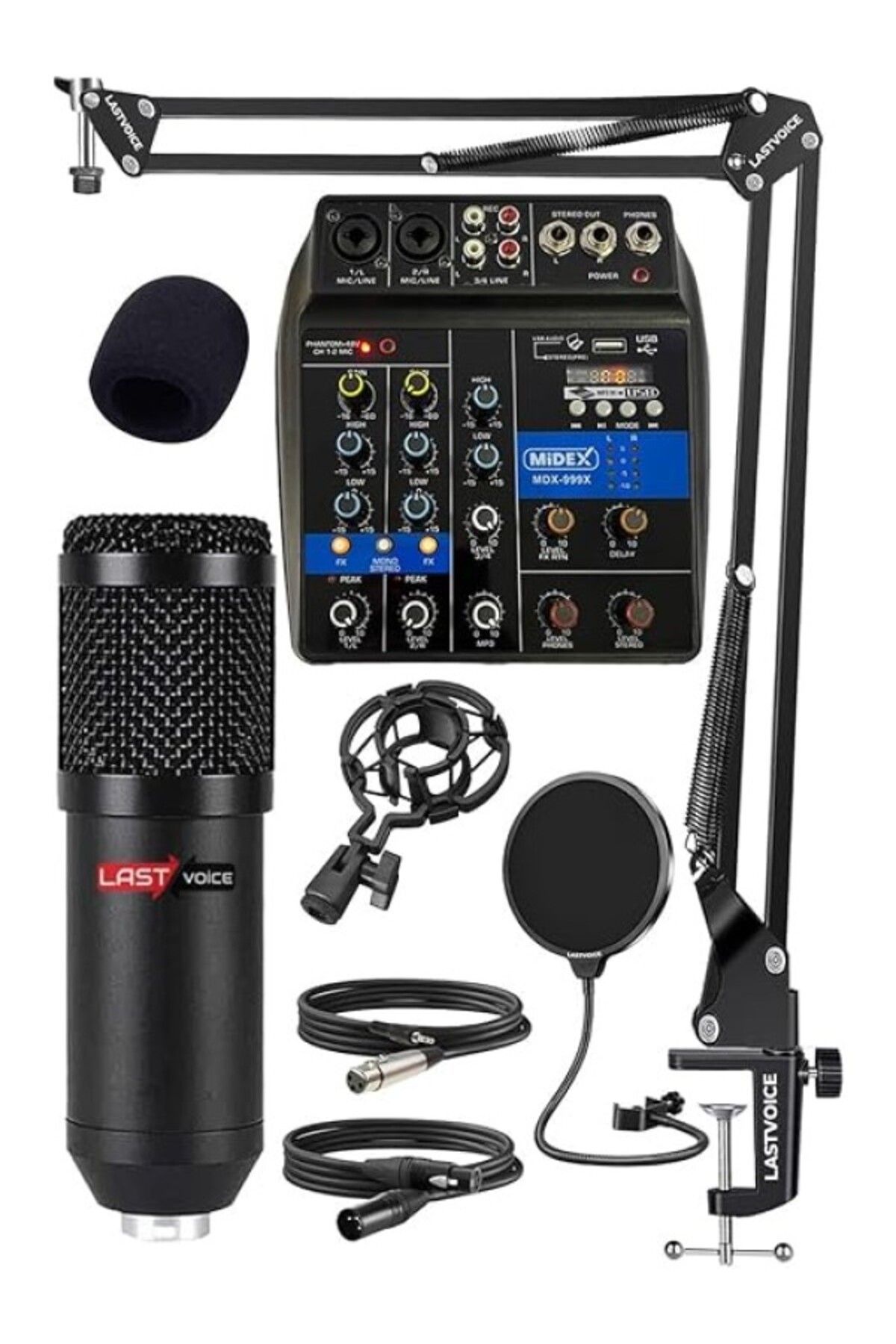 ShopZum Lastvoice Rec Paket-1 Bm800 Mikrofon Phantomlu Mikser Stand Filtre Set