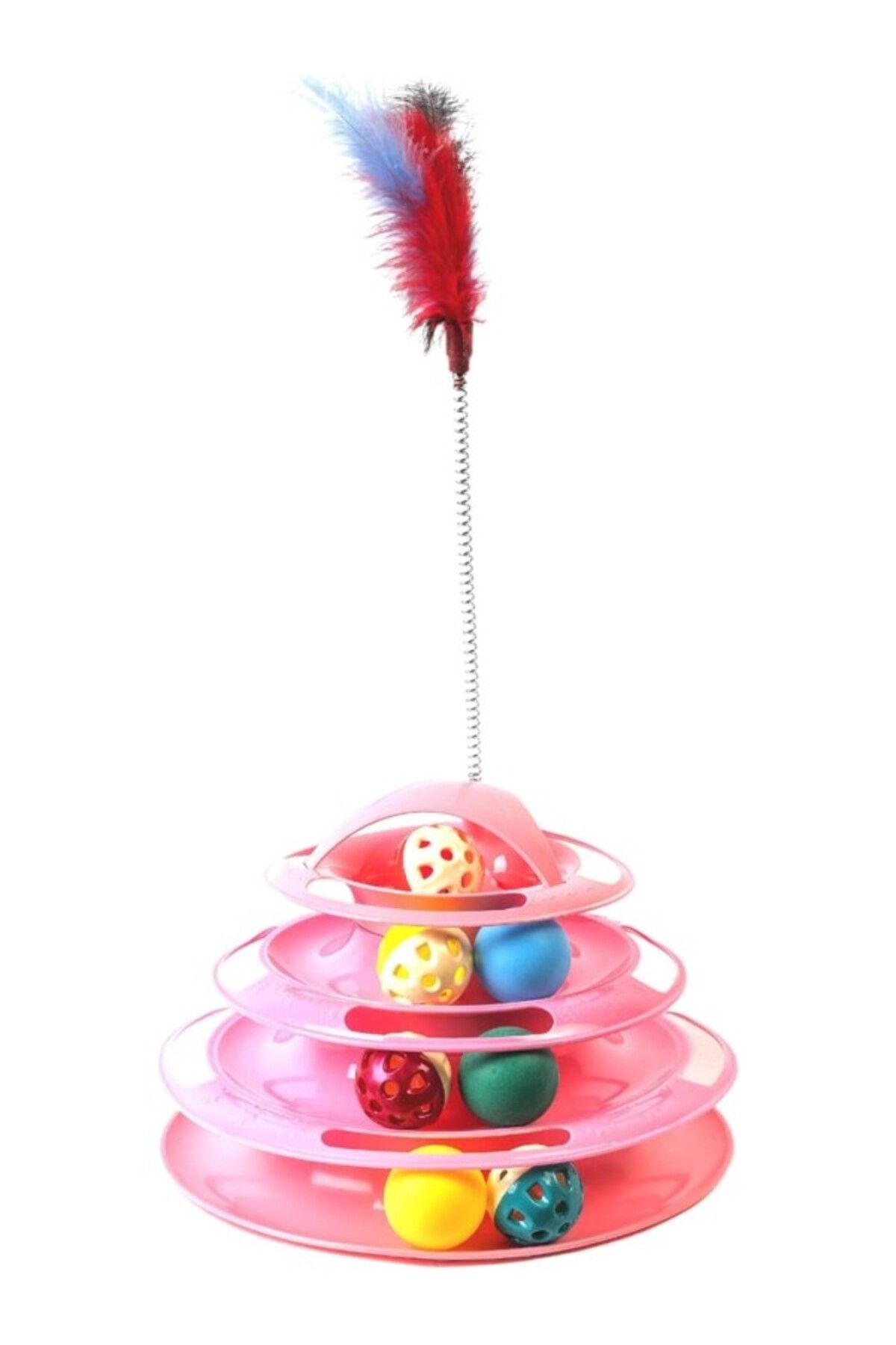 ShopZum Glipet Tower Of Tracks 4 Katlı 7 Toplu Ve Tüylü Yuvarlak Oyuncağı 24 X 13 Cm Pembe