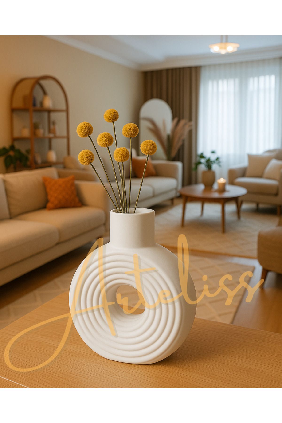 Arteliss Bohem İskandinav Tarz Dekoratif Büyük Vazo | Modern Çizgili Tasarım | Minimal & Şık Salon Aksesuarı