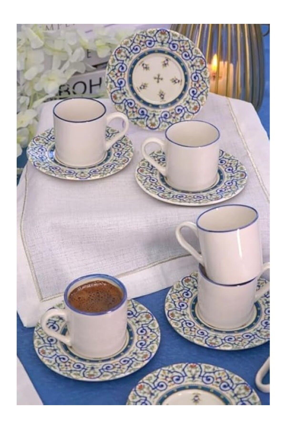 ShopZum Tezyinat Wood Heda Porselen Saraylı 12 Parça 6 Kişilik Porselen Kahve Fincan Takımı