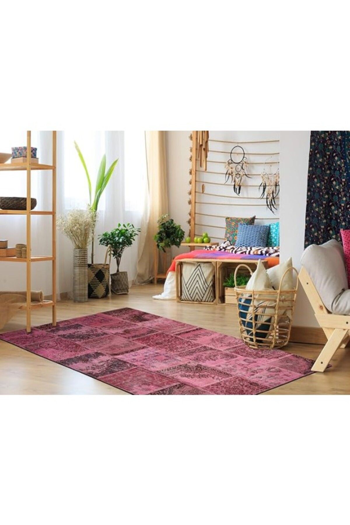 ShopZum Kozzy Home Patchwork El Dokuması, 3412 Pembe 300X200 Cm