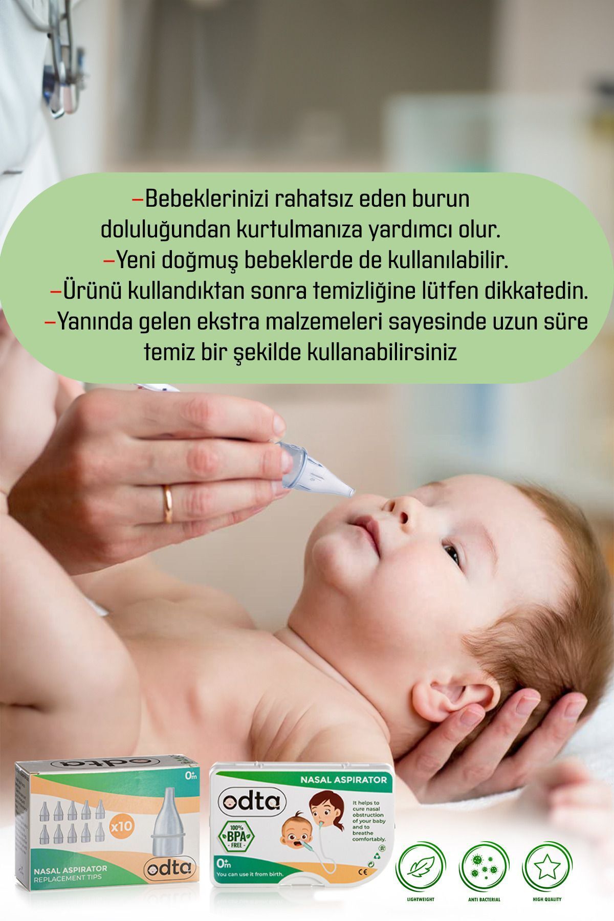 ODTA 2 Adet Bebek Burun Aspiratörü | Bebek Nazal Aspiratör | Bebek Burun Temizleyici fotoğrafı 3 (önizleme)