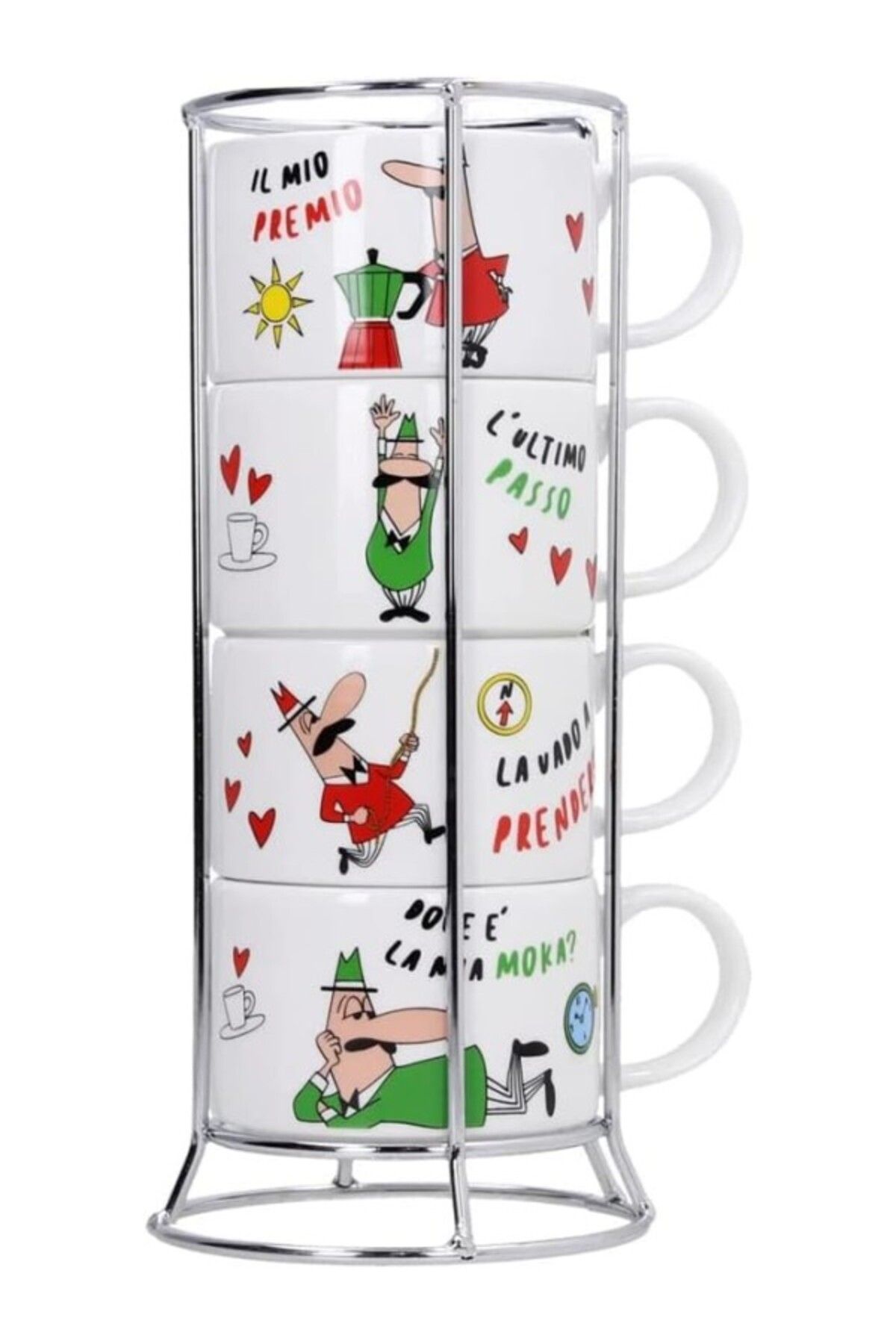 ShopZum - 4&Apos;Lü İstiflenebilir Cappuccino Fincan Seti - Karma Renkli - Porselen