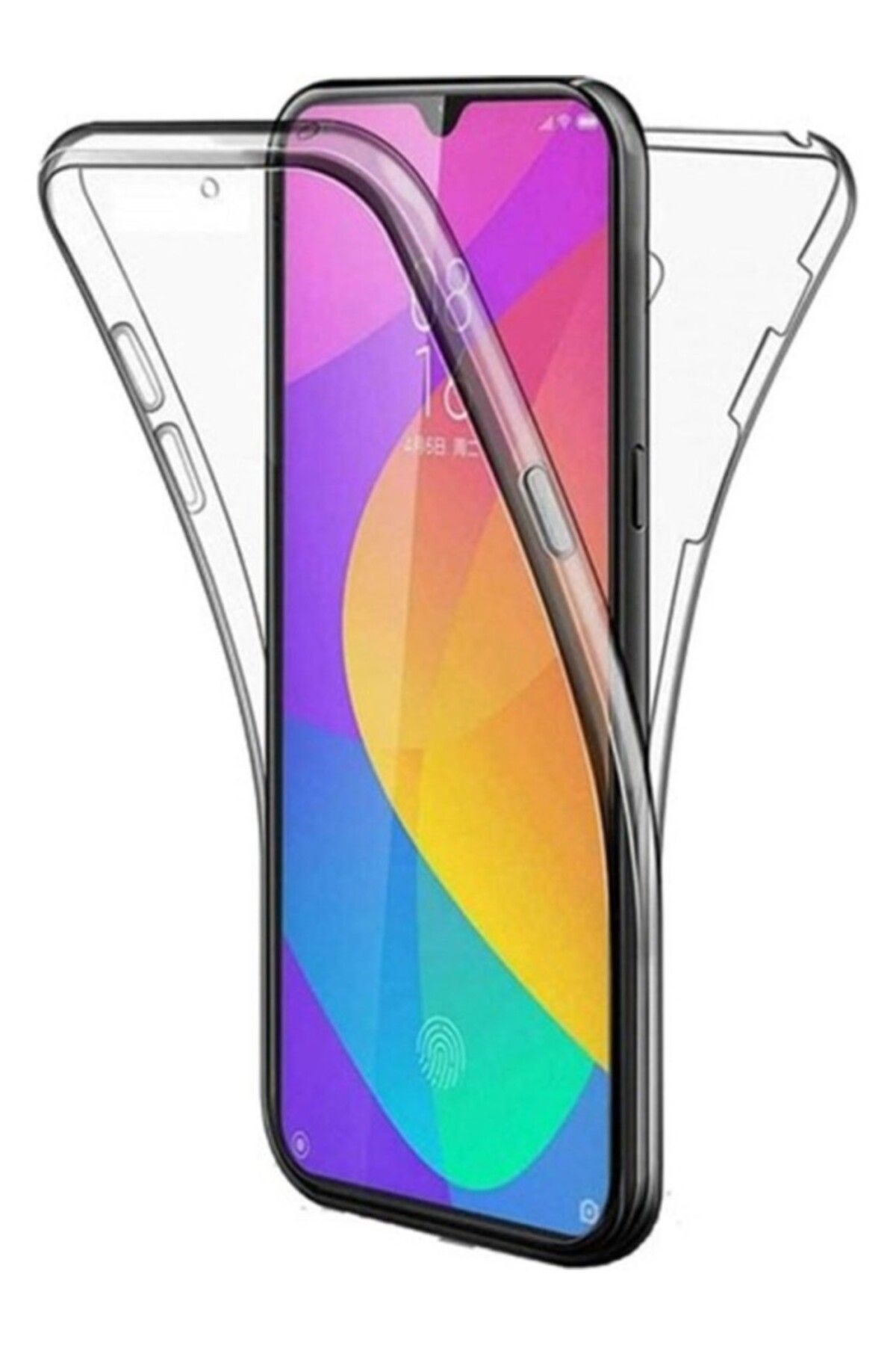 TezMax Xiaomi Mi 9 Lite Uyumlu 360° Ön Arka Tam Koruyucu Şeffaf Silikon Full Body Kılıf