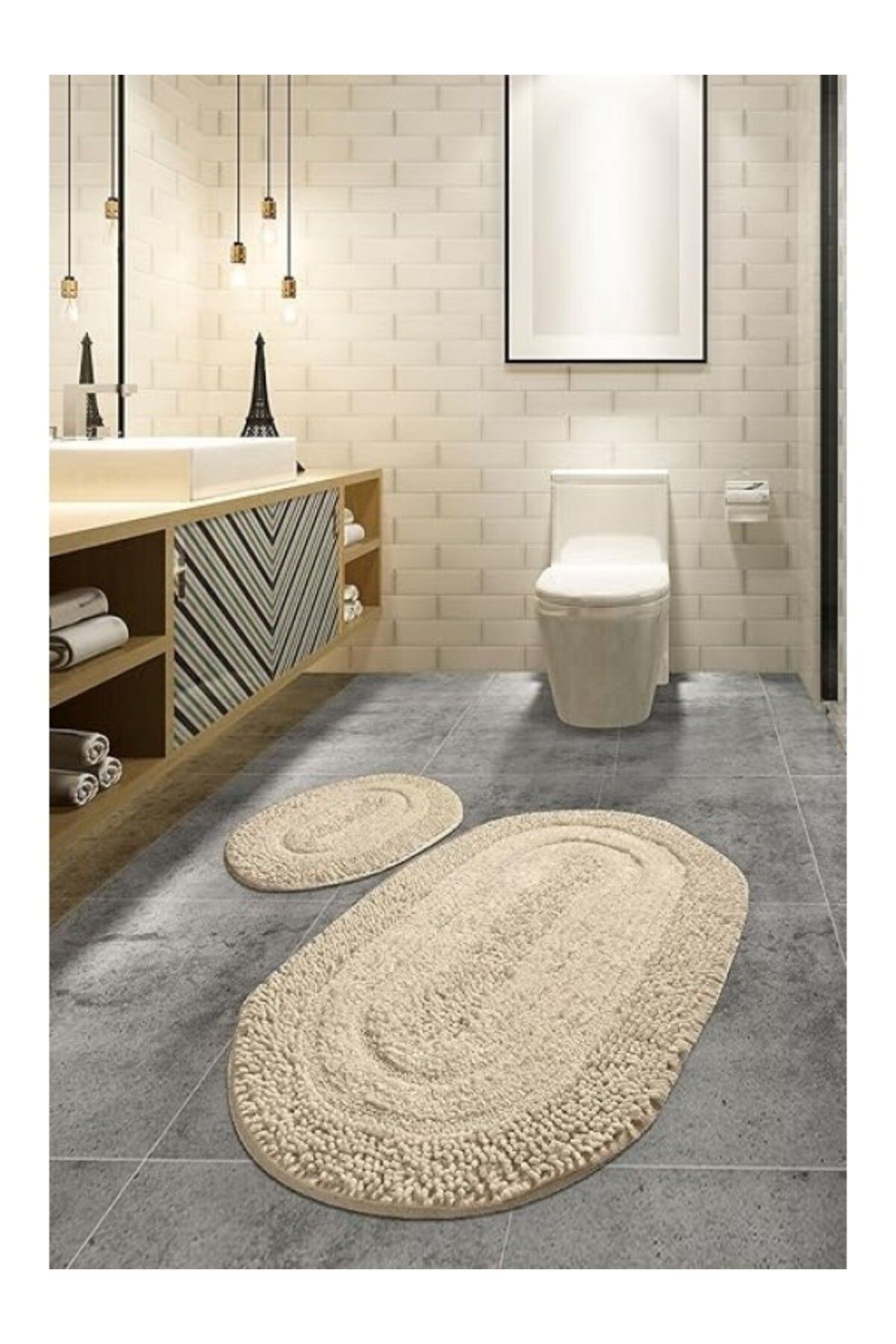 ShopZum Chilai Home Macoronı Bej 2Li Set Klozet Takımı Banyo Paspas Seti Halısı Cotton