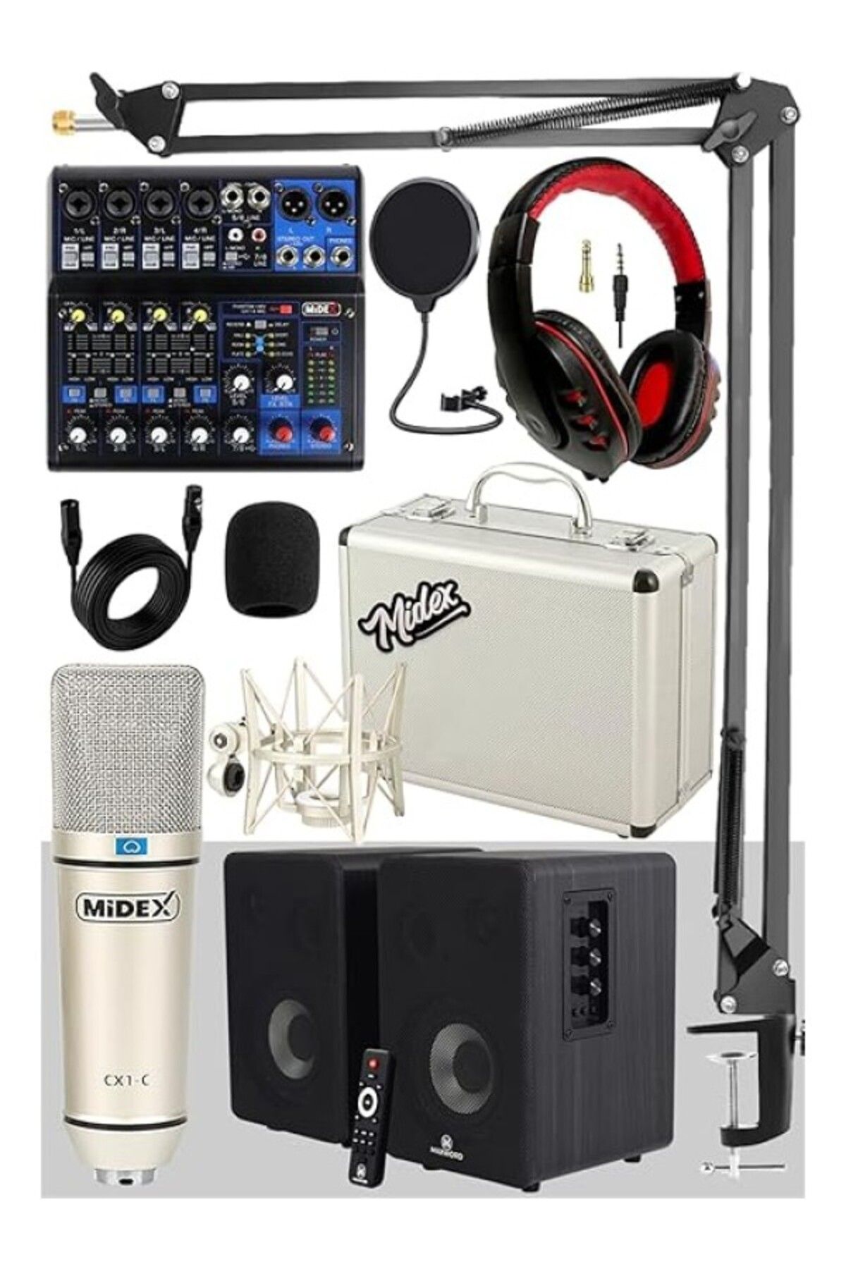 ShopZum Midex Referans Paket-2 Maxword Monitör Ses Kartı Cx1 Mikrofon Stand