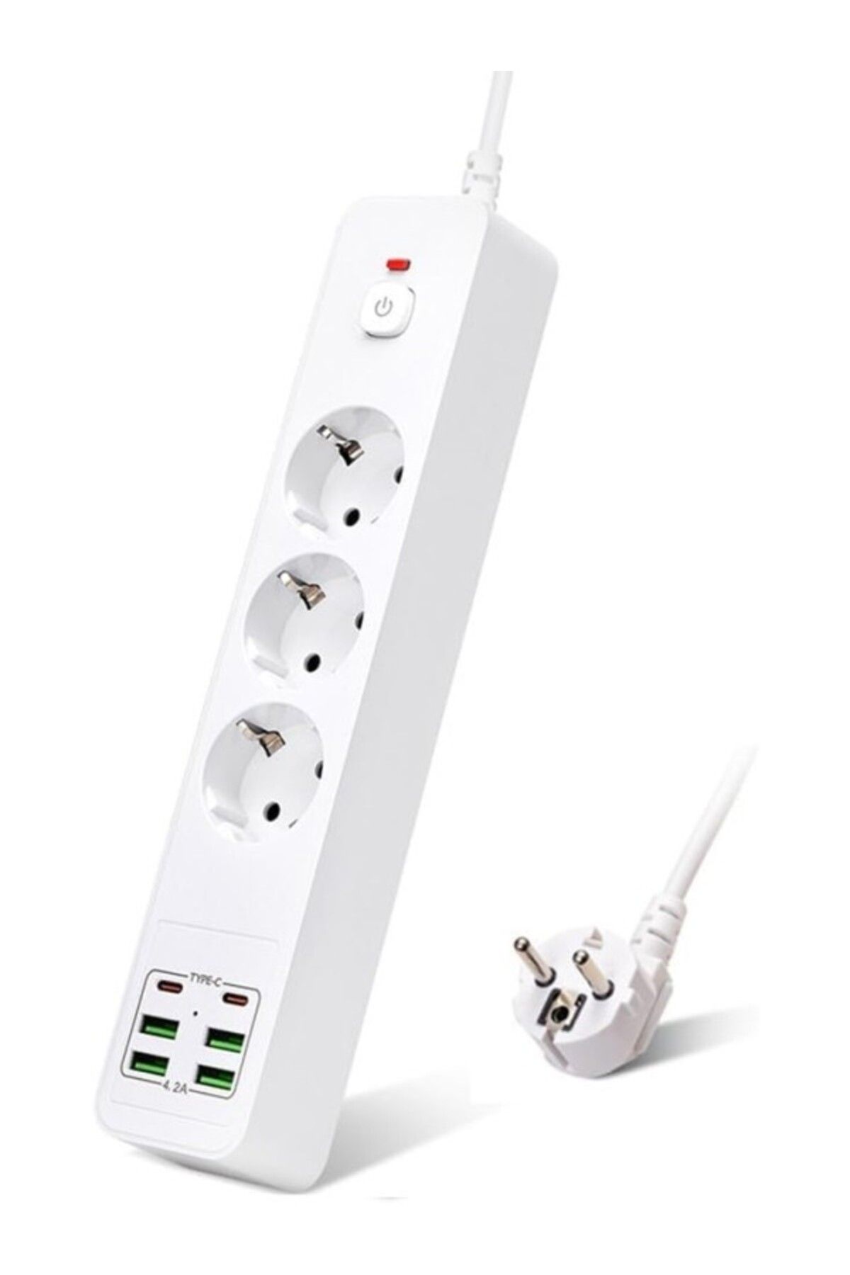 ShopZum H-01 Hızlı Şarj İstasyonu 3000W 3 Lü Priz 2 Metre Uzatma Kablosu Çoklu Priz 4 Usb 2 Type C Girişli