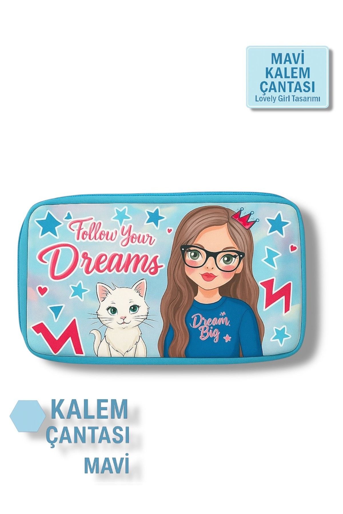madam gold Kalem cüzdanı okul cüzdanı mavi renk çift gözlü
