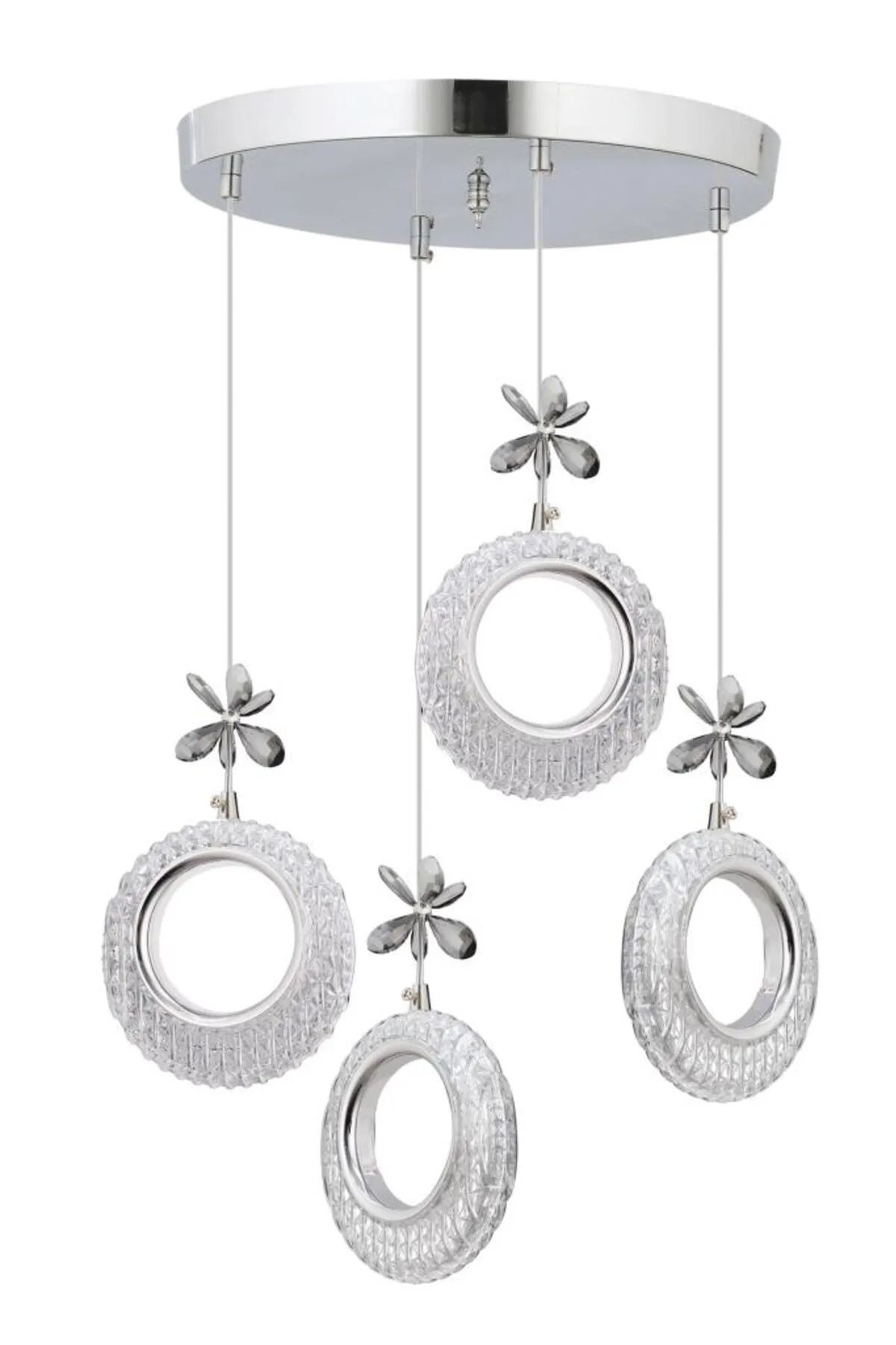XİGENON Natura Lüx Gümüş 4 lü kristal taşlı ledli sarkıt modern avize