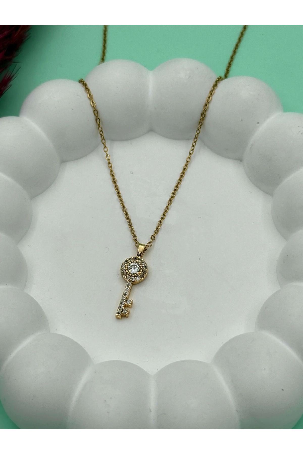LAVİNYAMJEWELLERY ÇELİK ZİRKON TAŞLI KOLYE 316L ANAHTAR