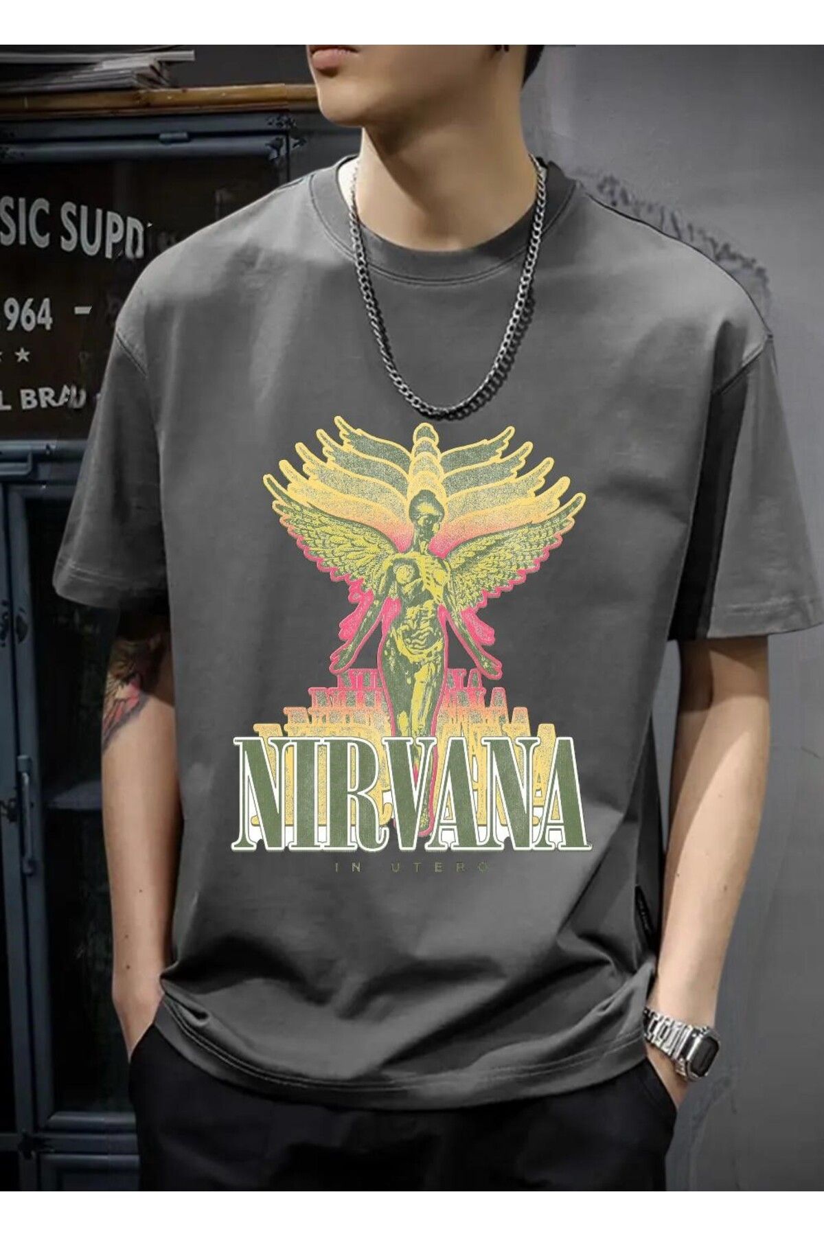 DEEFWEAR Füme Retro Nirvana Pink Unisex Ön Baskılı Oversize Tshirt