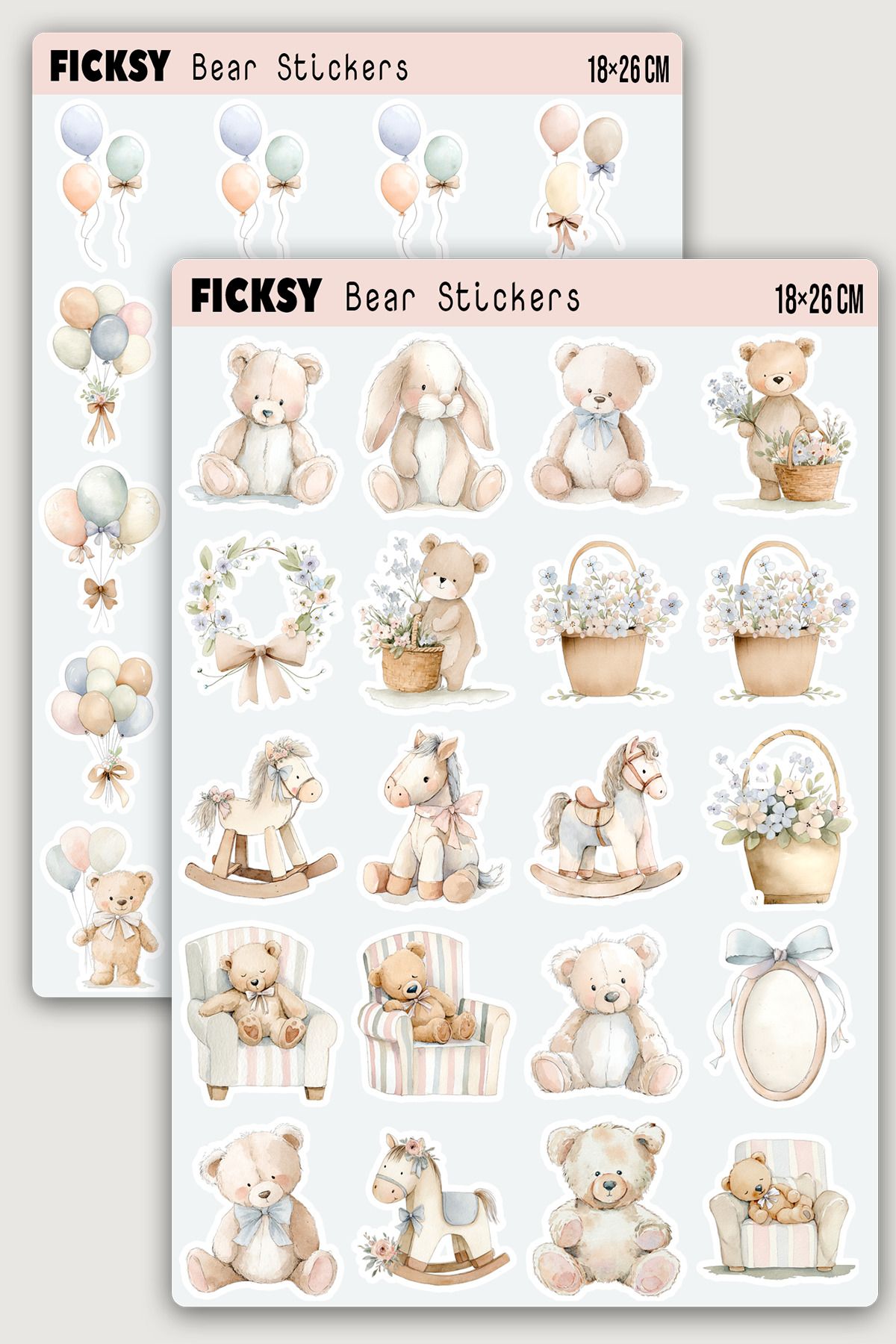 Ficksy Sevimli Oyuncaklar Soft Bebek Odası Temalı Sticker Seti - 40 Adet Etiket Çıkartma