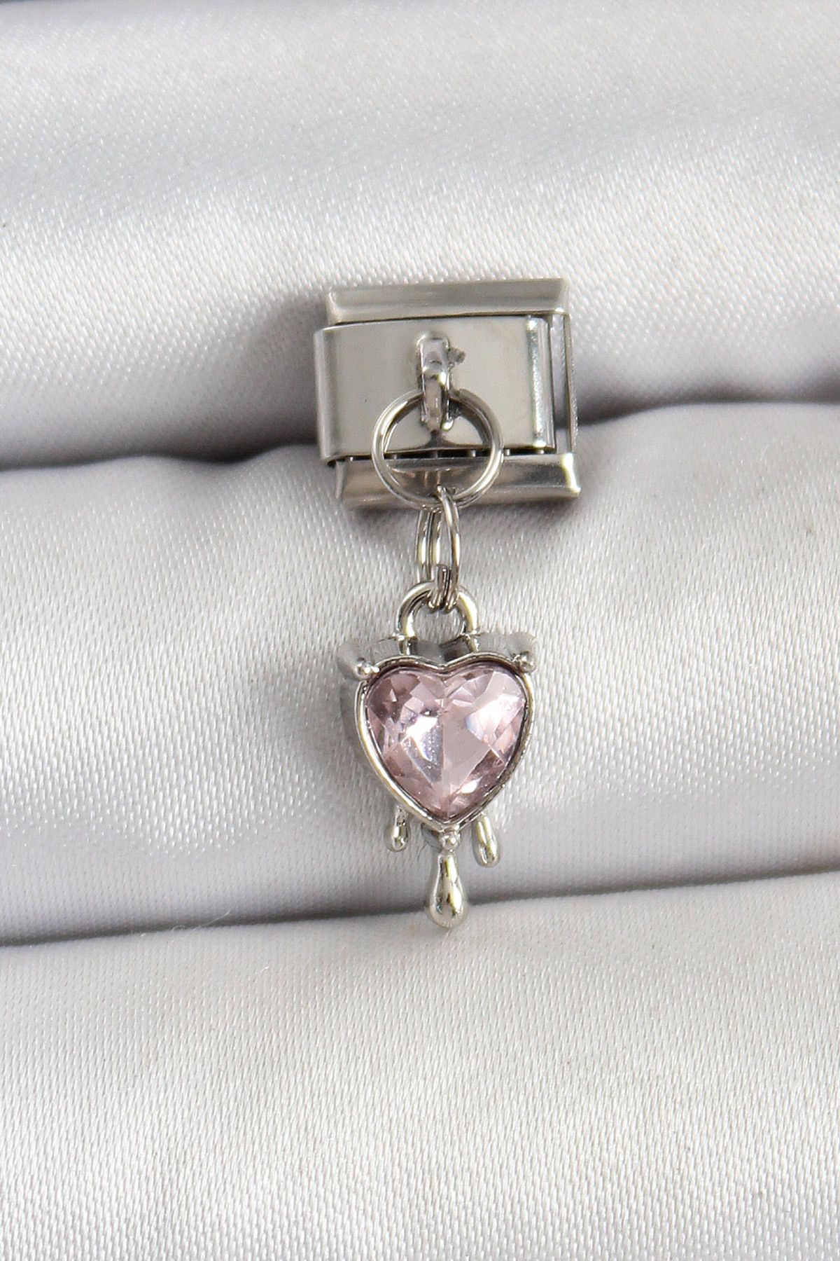 Goşenefmafe 316L Çelik Gümüş Renk Pembe Kalp Model Nomination Charm
