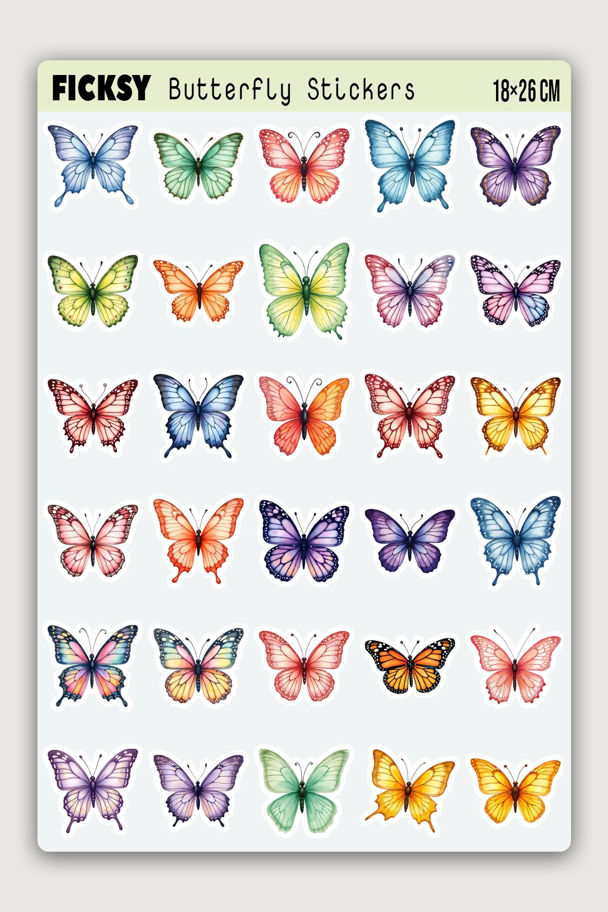 Ficksy Sevimli Kelebek Sticker Seti - 30 Adet Etiket Çıkartma
