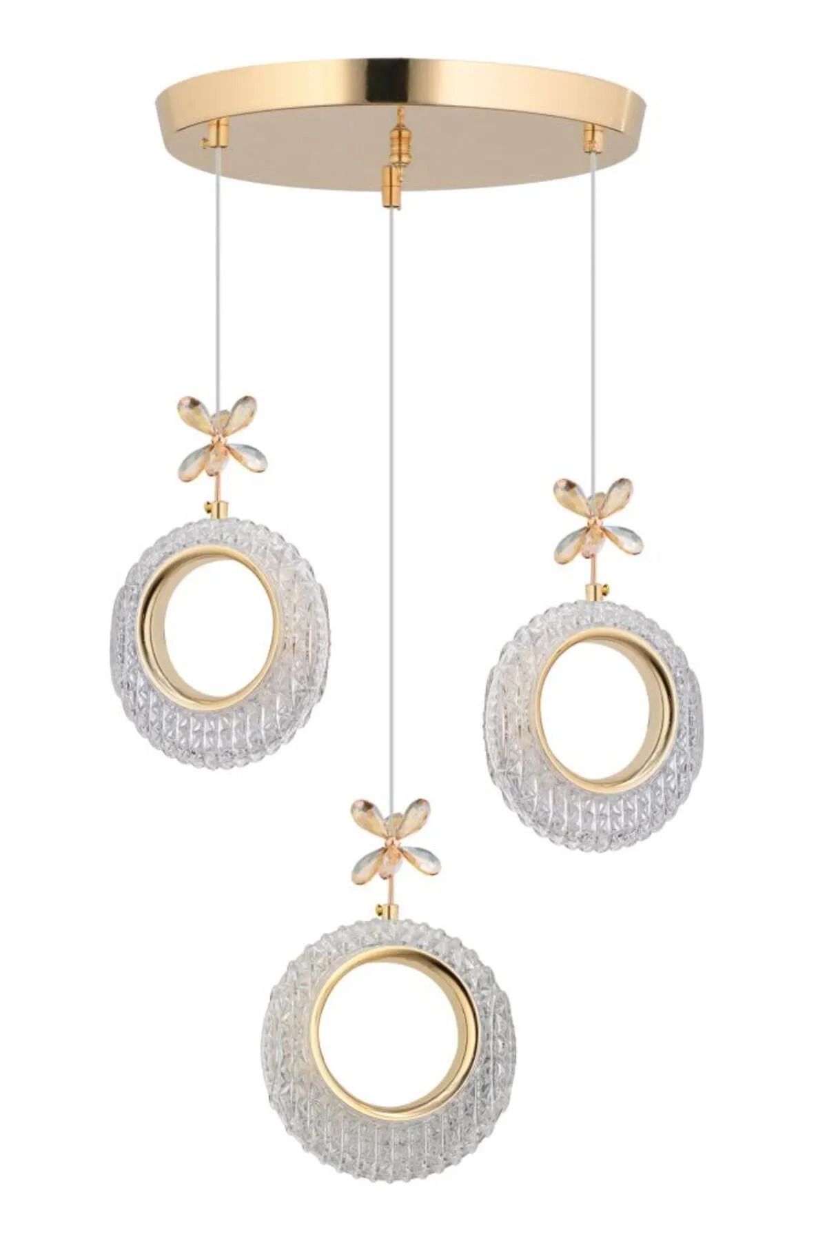 XİGENON Natura Lüx Gold 3 lü kristal taşlı ledli sarkıt modern avize