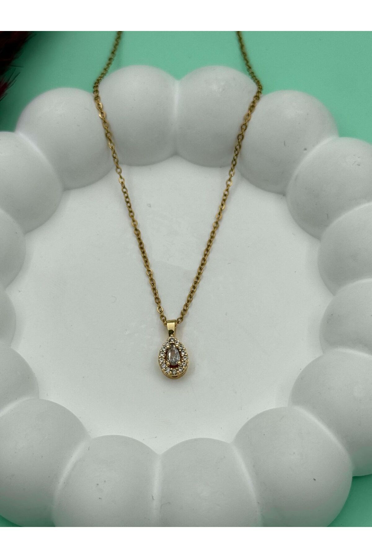 LAVİNYAMJEWELLERY ÇELİK ZİRKON TAŞLI KOLYE 316L DAMLA