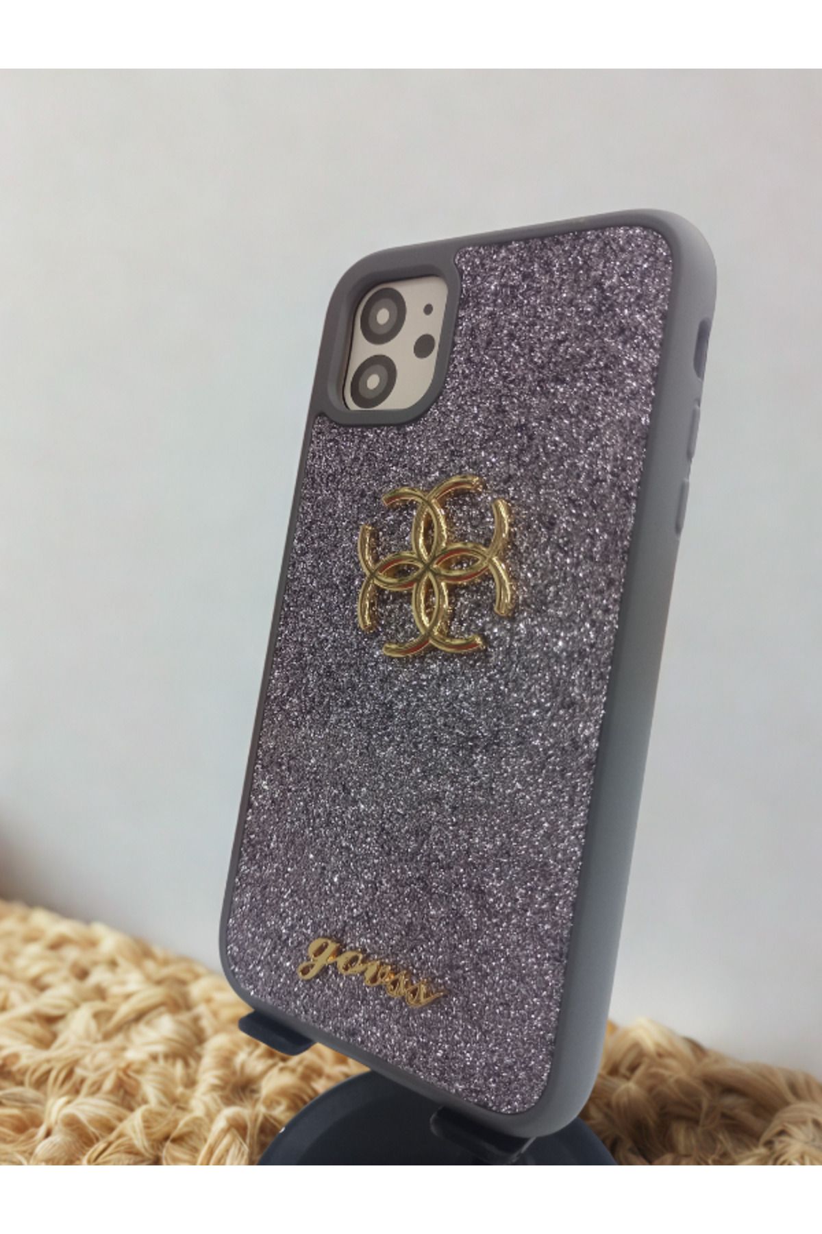 kuryeteknik07 İphone 11 Uyumlu Kılıf Kadife Elmas Tasarımlı Siyah Taşlı Işıltılı Pırlanta Silikon