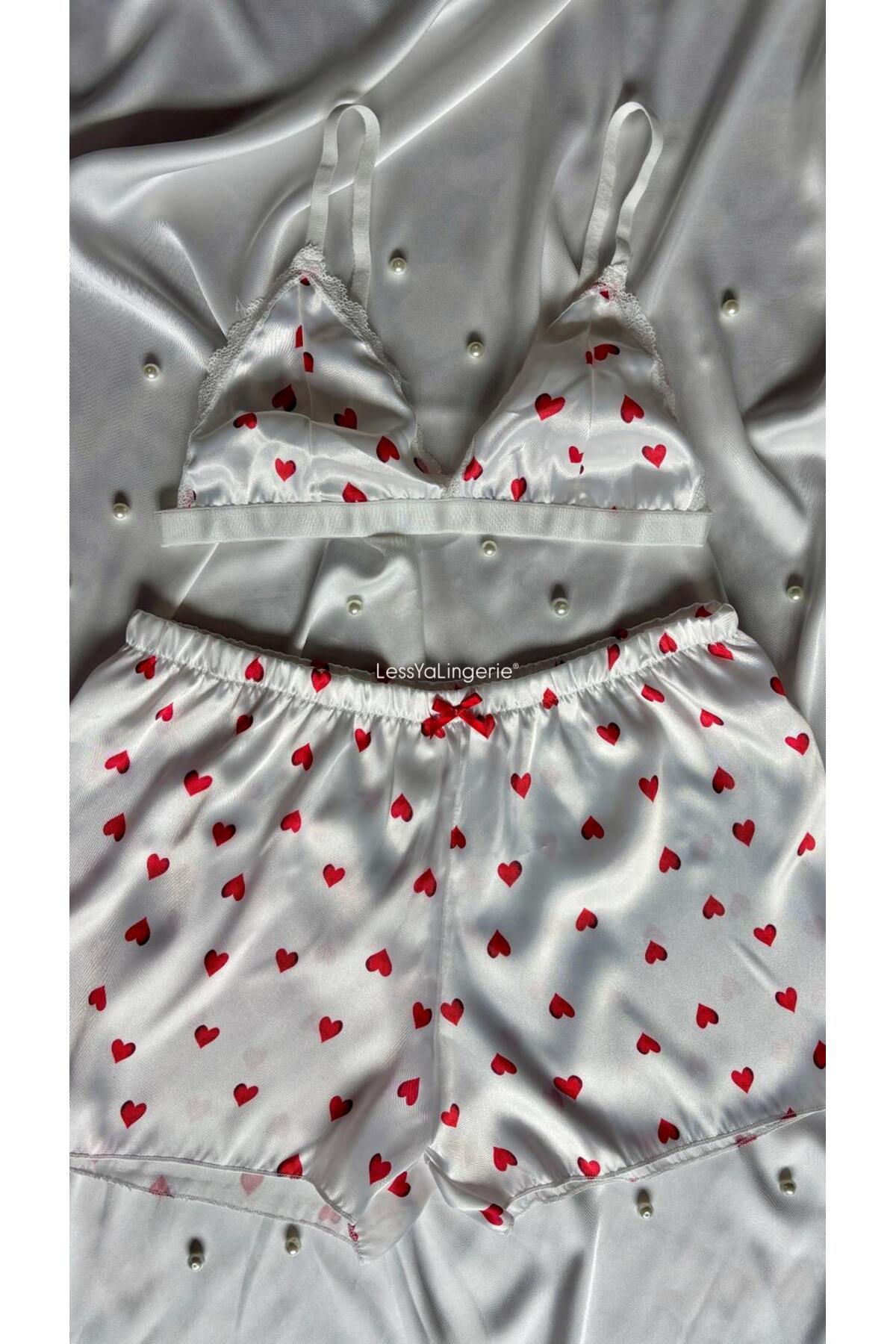 Lessya Saten Şortlu Bralet Pijama Takımı Desenli