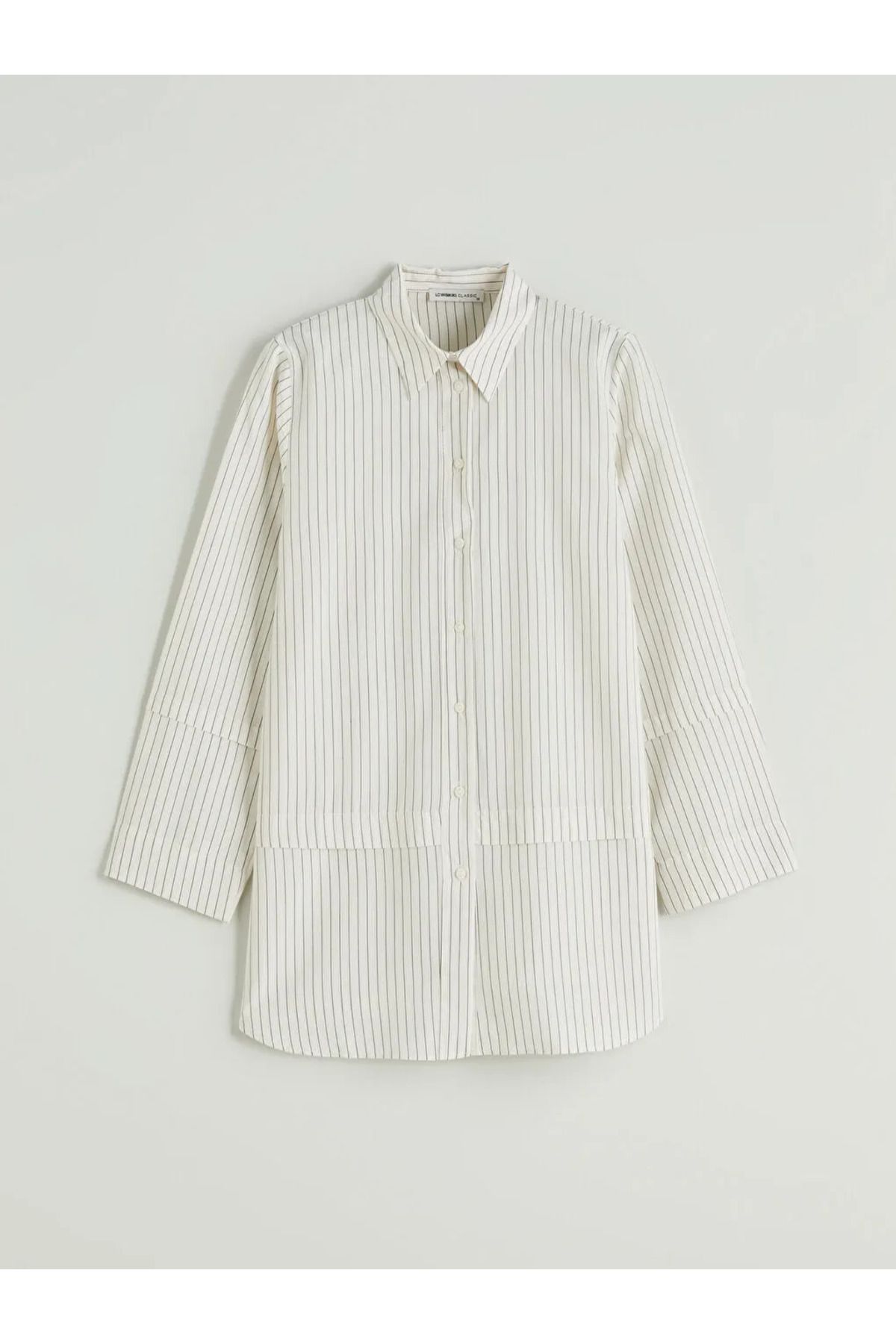 LC Waikiki LCWAIKIKI Classic Ekru Çizgili Poplin Kadın Gömlek Tunik