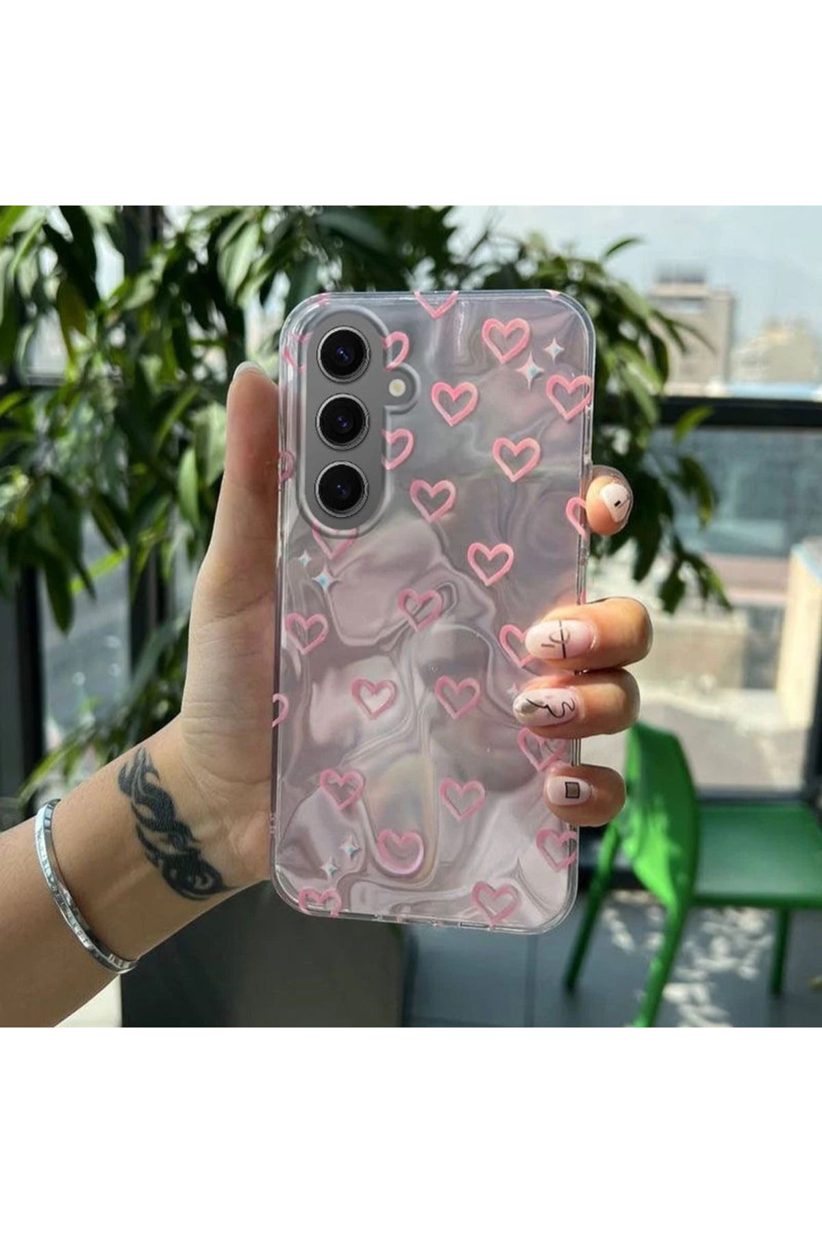 RONA STORE Samsung Galaxy S25 Plus Uyumlu Zebana Pembe Kalp Desenli Silikon Kılıf