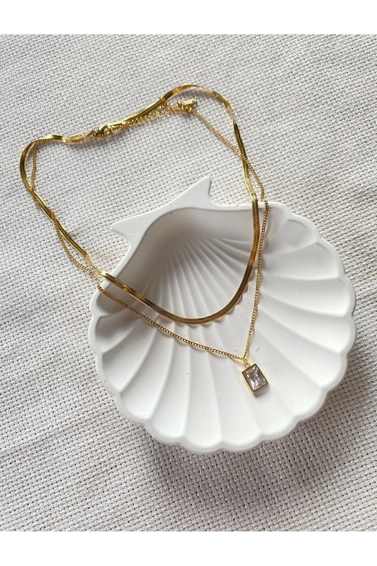 HEYjewelry Çelik Ikili Taşlı Kolye 2'Li Kolye Kadın Kolye