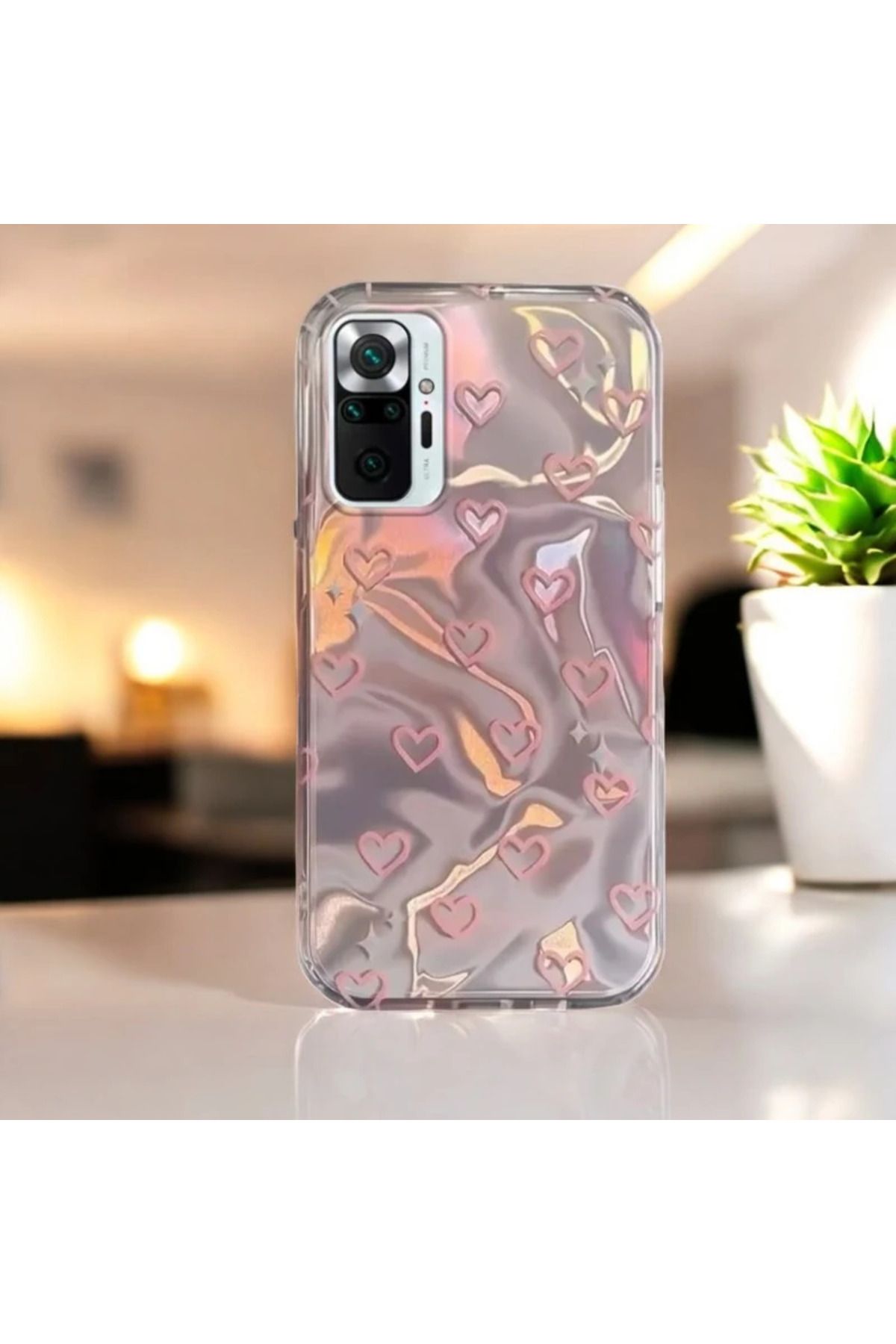 RONA STORE Redmi Note 10 Pro Uyumlu Zebana Pembe Kalp Desenli Silikon Kılıf