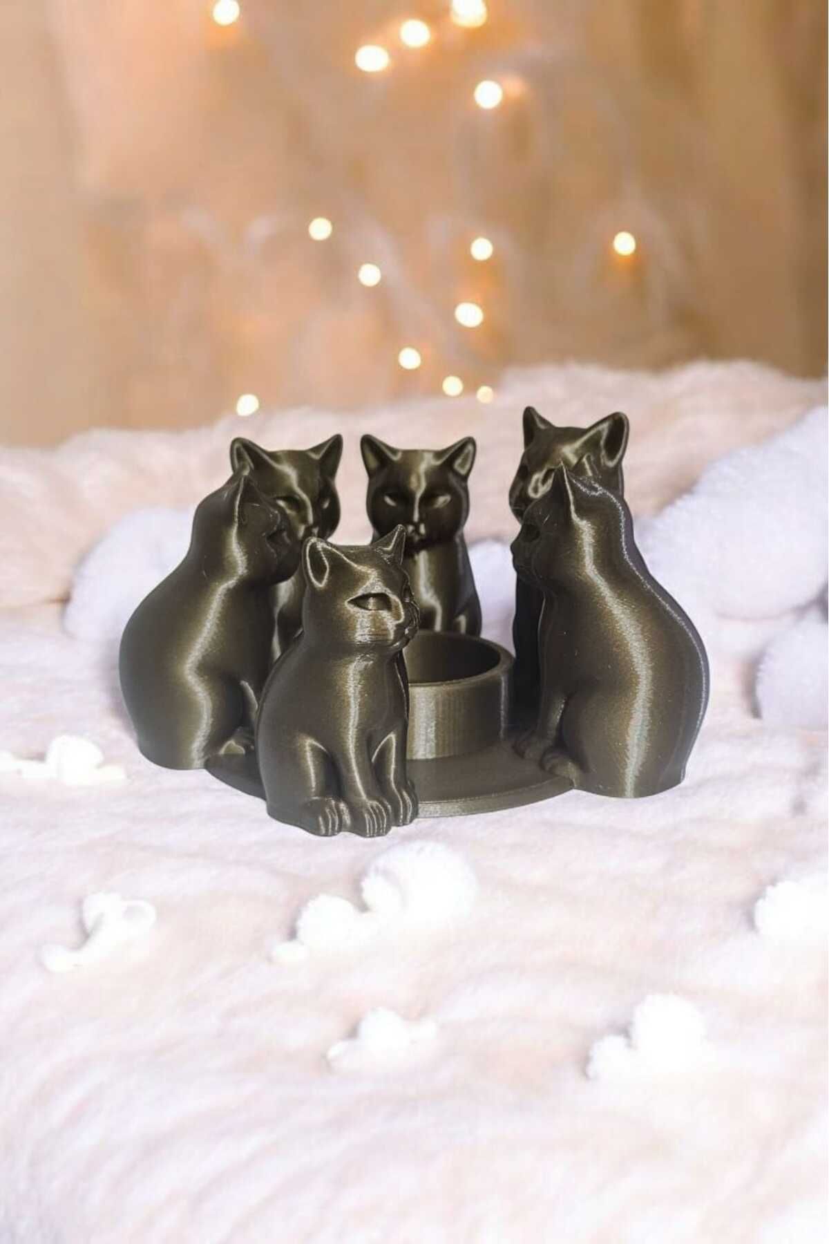 Dropcek eticaret Dekoratif bronz Gotik Kedi Mumluk ve Biblo
