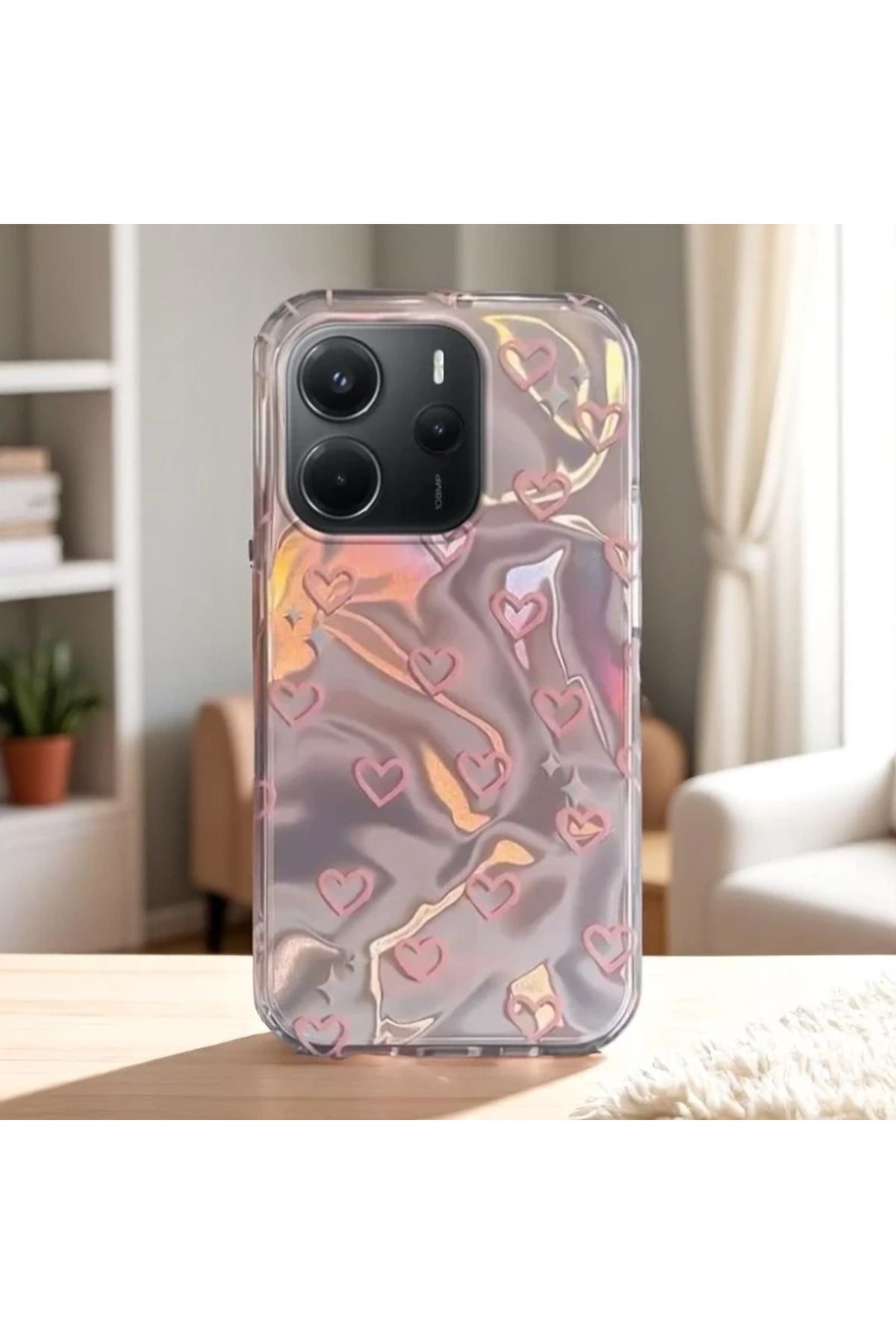 RONA STORE Redmi Note 14 Uyumlu Zebana Pembe Kalp Desenli Silikon Kılıf