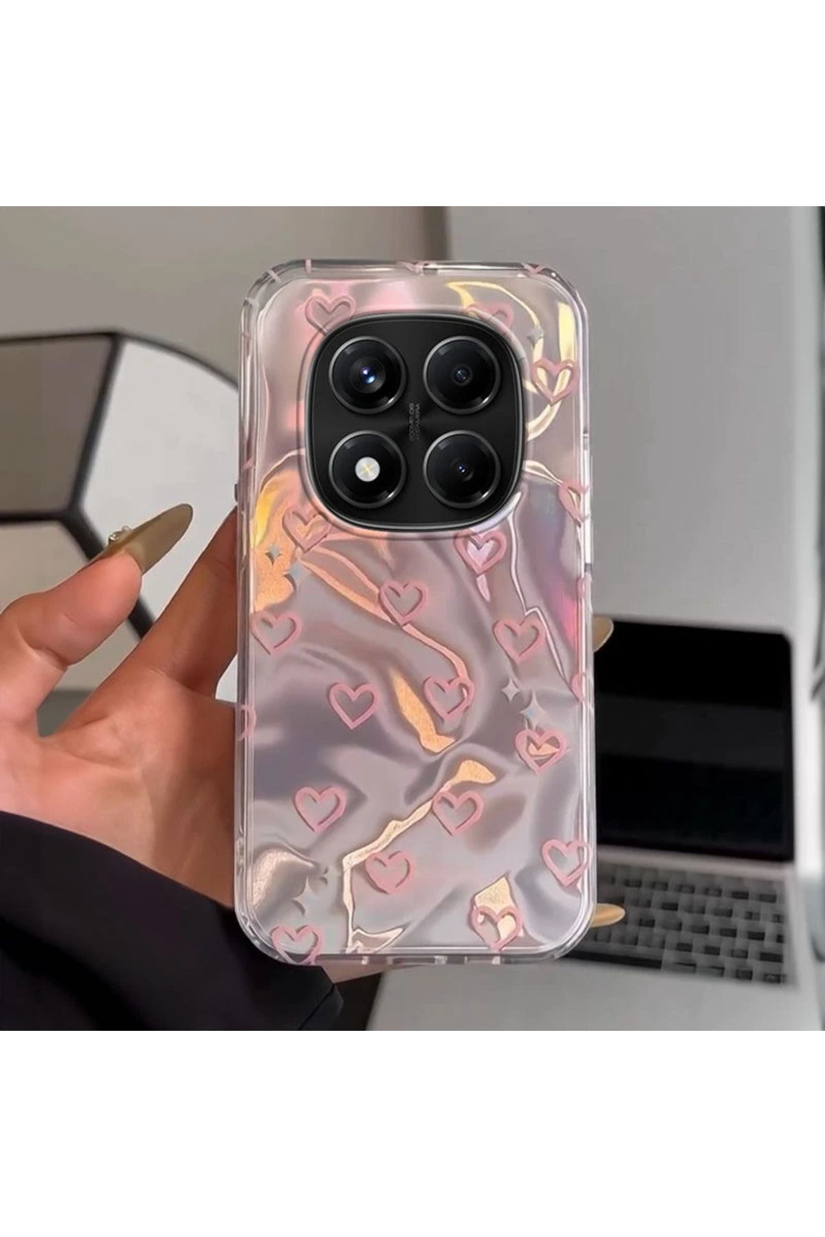 RONA STORE Xiaomi Redmi Note 14 Pro Uyumlu Zebana Pembe Kalp Desenli Silikon Kılıf