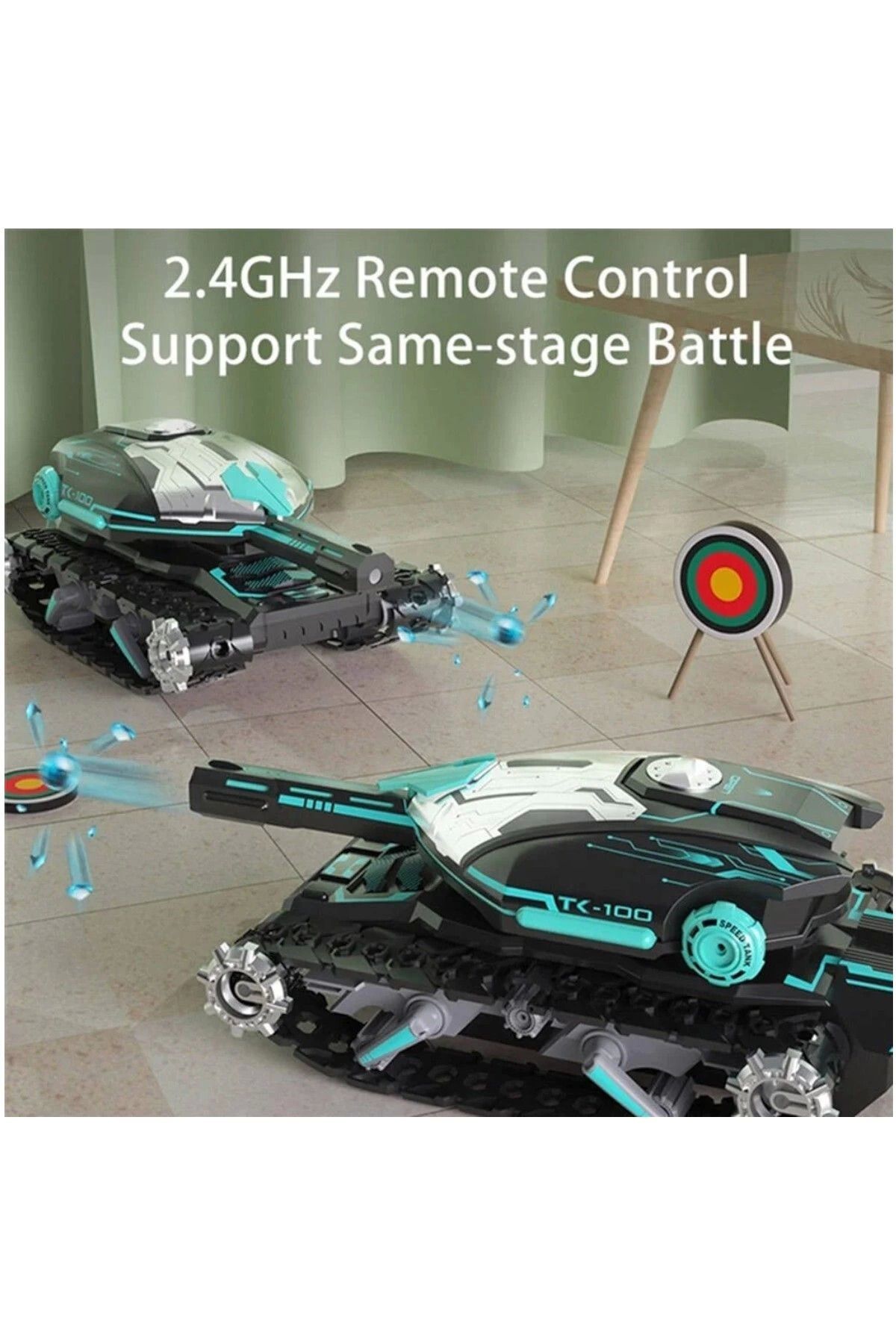 MELFSHOP 2.4GHz Uzaktan Kumandalı Şarjlı 4WD Paletli Su Bombası Atan Rc Savaş Tankı