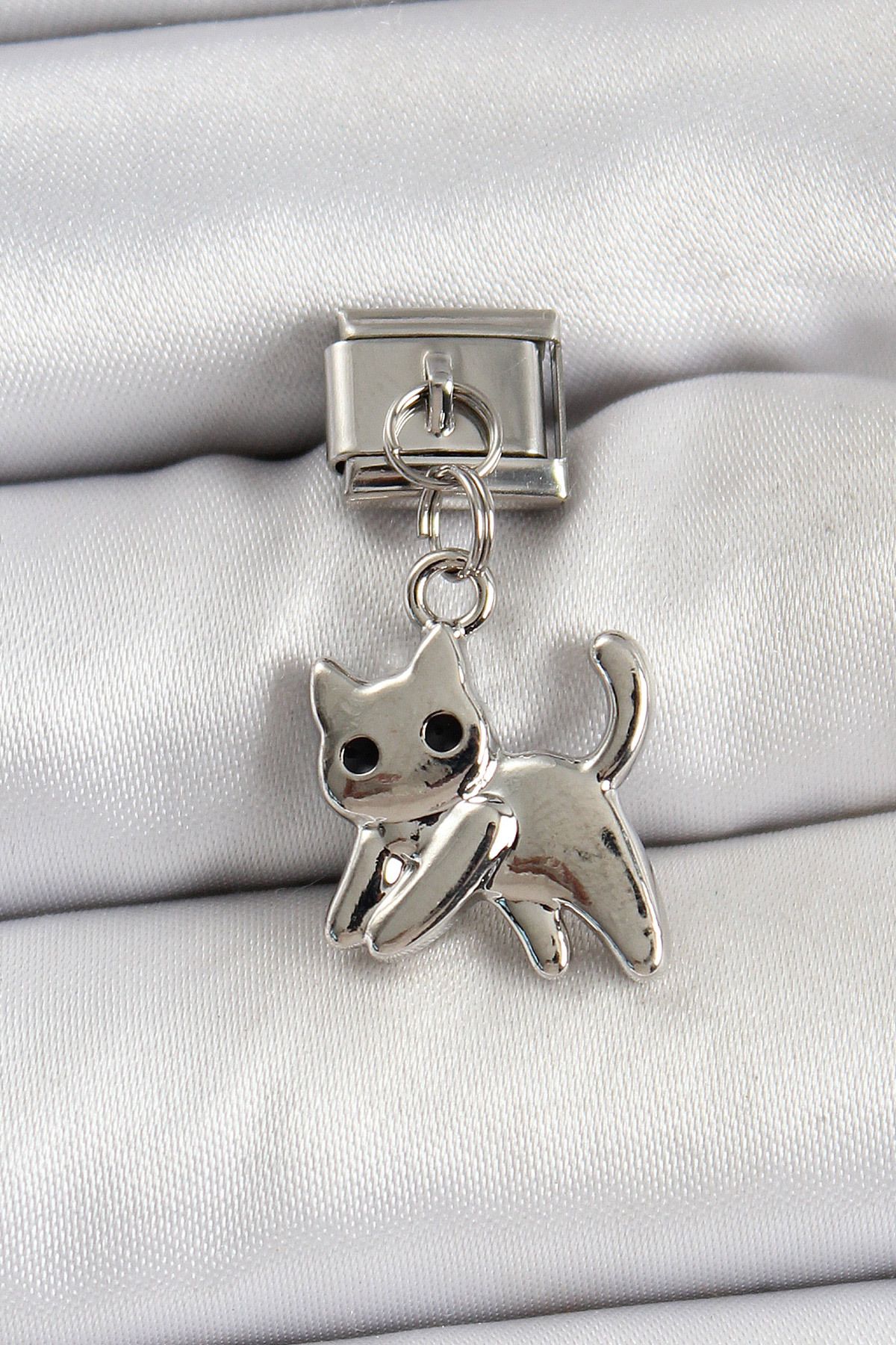 ENGSTORE 316L Çelik Sallantılı Kedi Model Gümüş Renk Nomination Charm