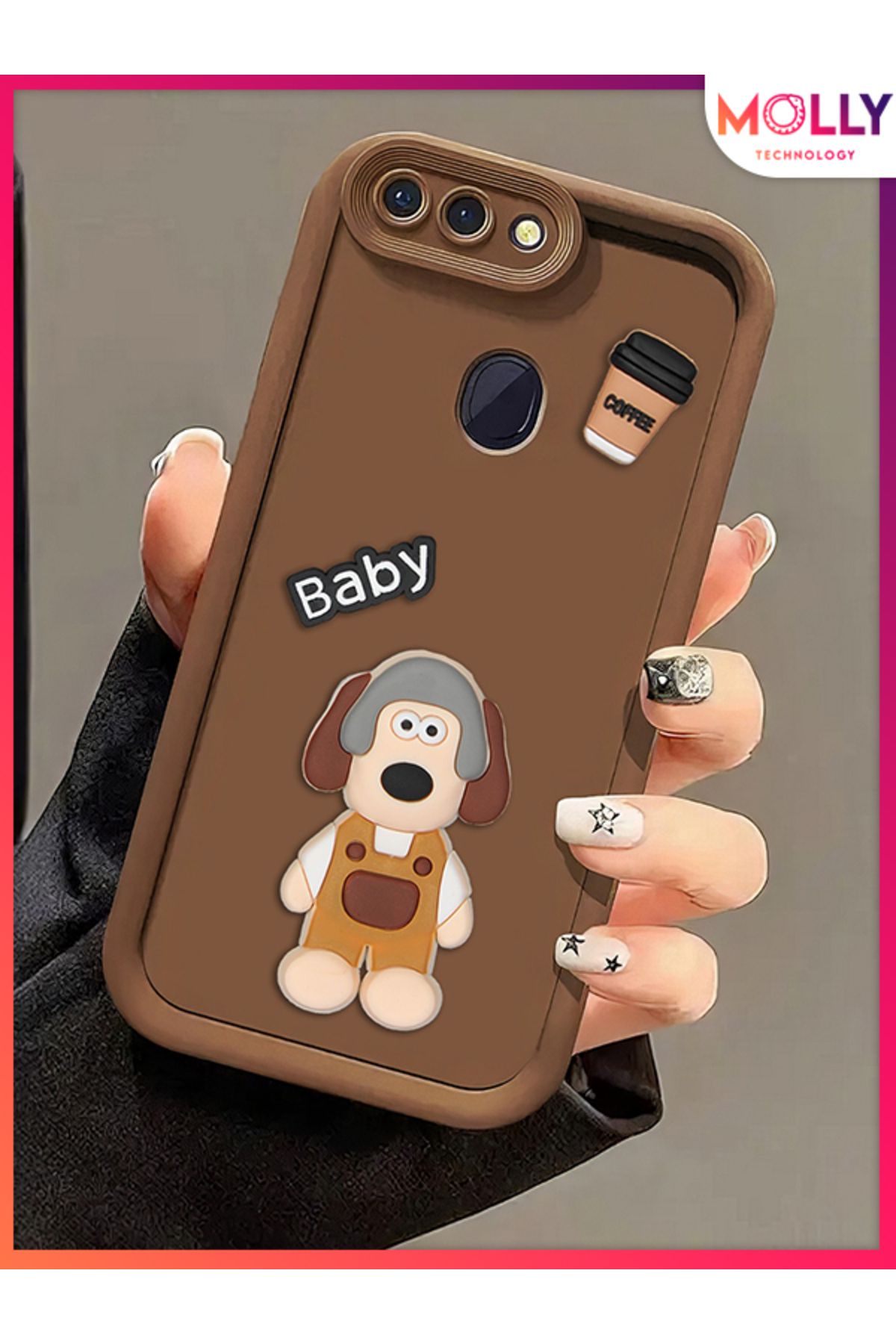 Molly Oppo A5s İçin Fallow Kenarları Kalın 3d Kabartmalı Sevimli Dog Gromit Silikon Kılıf