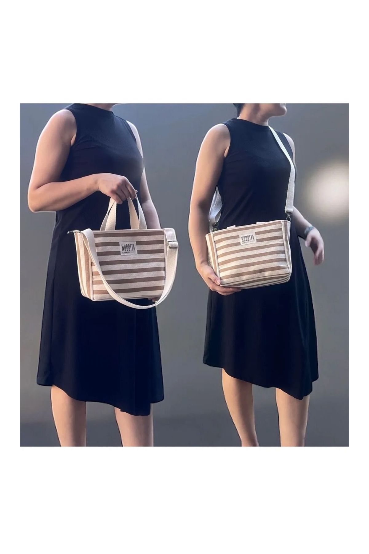 Nuggita-Mini Size Zippered Herringbone Striped Woven Handbag / Cross Strap - Red 5