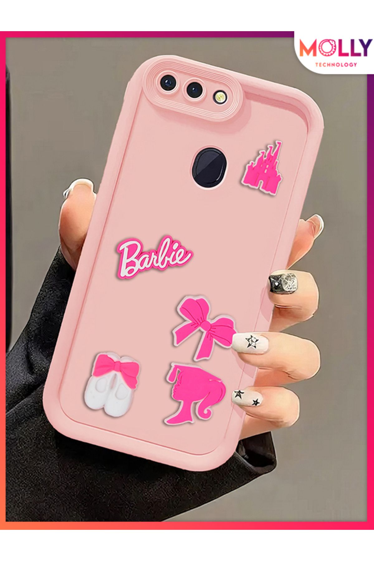 Molly Oppo A5s İçin Kum Pembesi Kenarları Kalın 3d Kabartmalı Cute Girl Silikon Kılıf