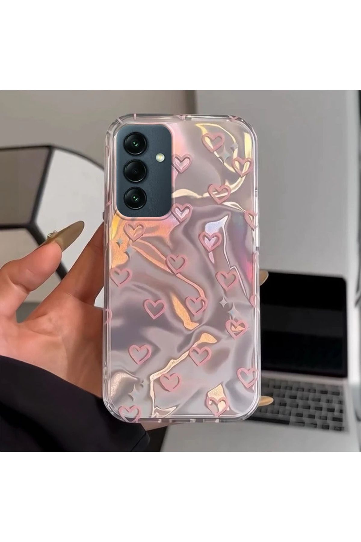 RONA STORE Samsung Galaxy A34 Uyumlu Zebana Pembe Kalp Desenli Silikon Kılıf
