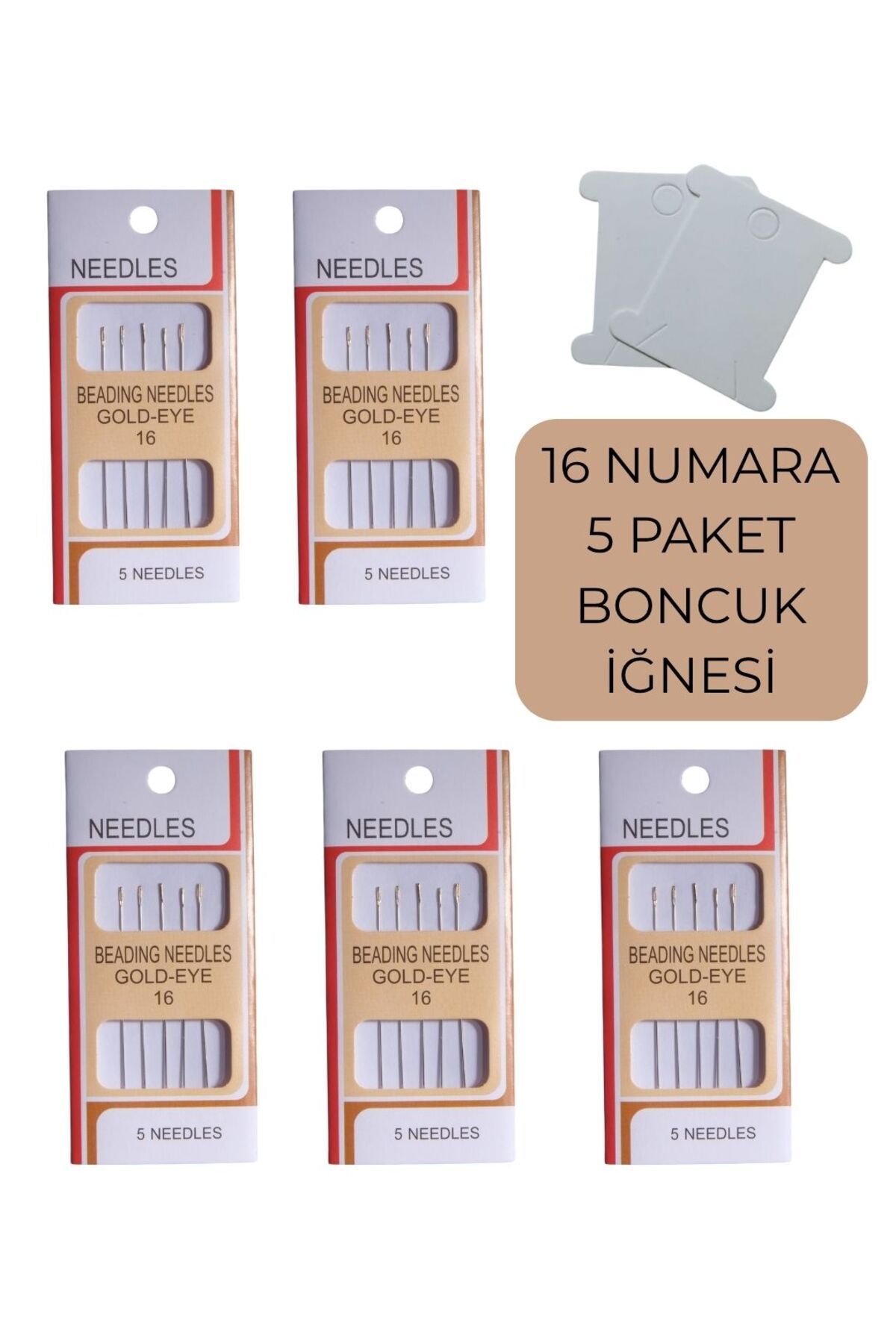Eskişehir hobi sanat 16 Numara 5 Paket Gold Esnek Kum Boncuk iğnesi Miyuki Iğnesi Ve 2 Adet Iplik Sarma Kartı
