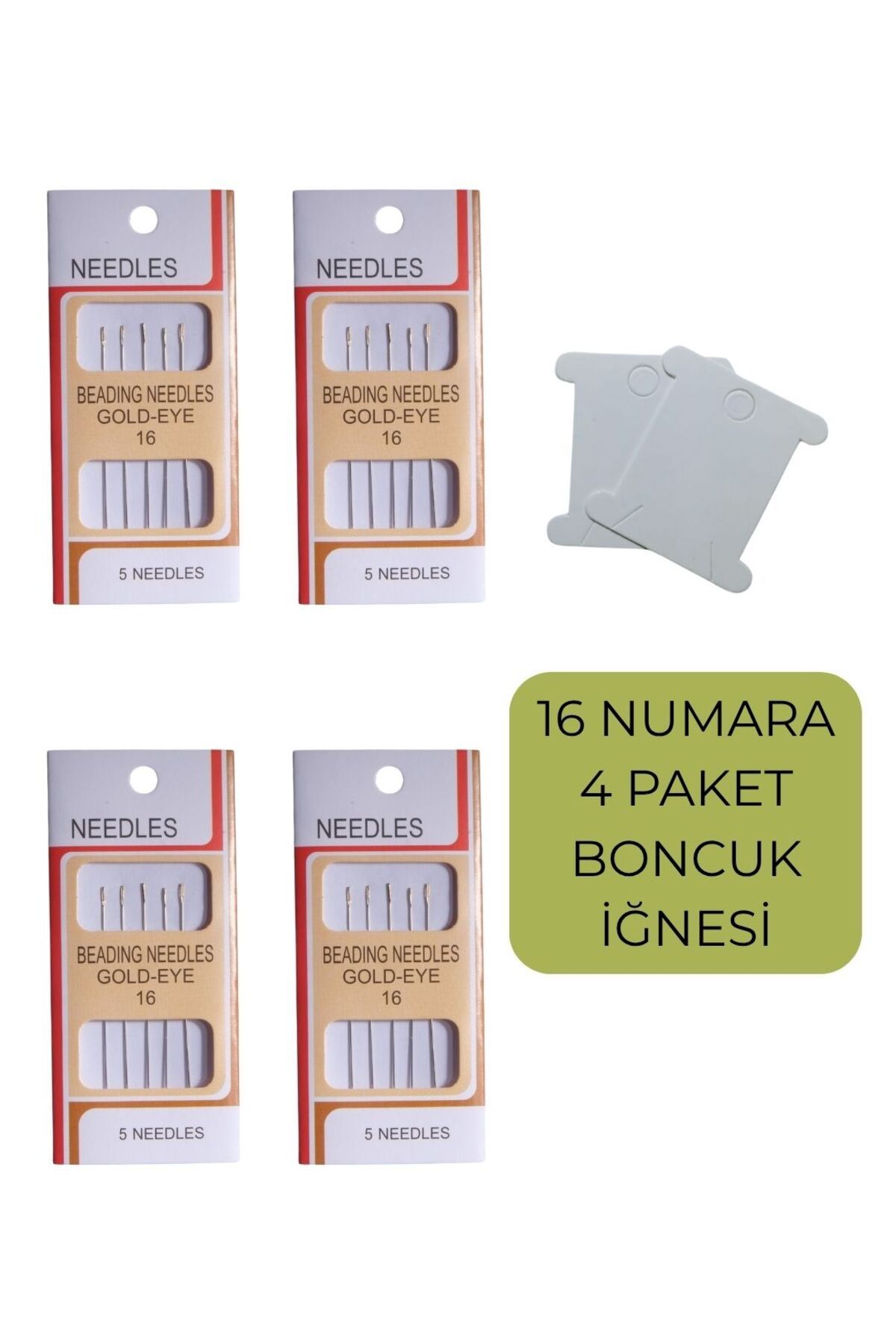 Eskişehir hobi sanat 16 Numara 4 Paket Gold Esnek Kum Boncuk iğnesi Miyuki Iğnesi Ve 2 Adet Iplik Sarma Kartı