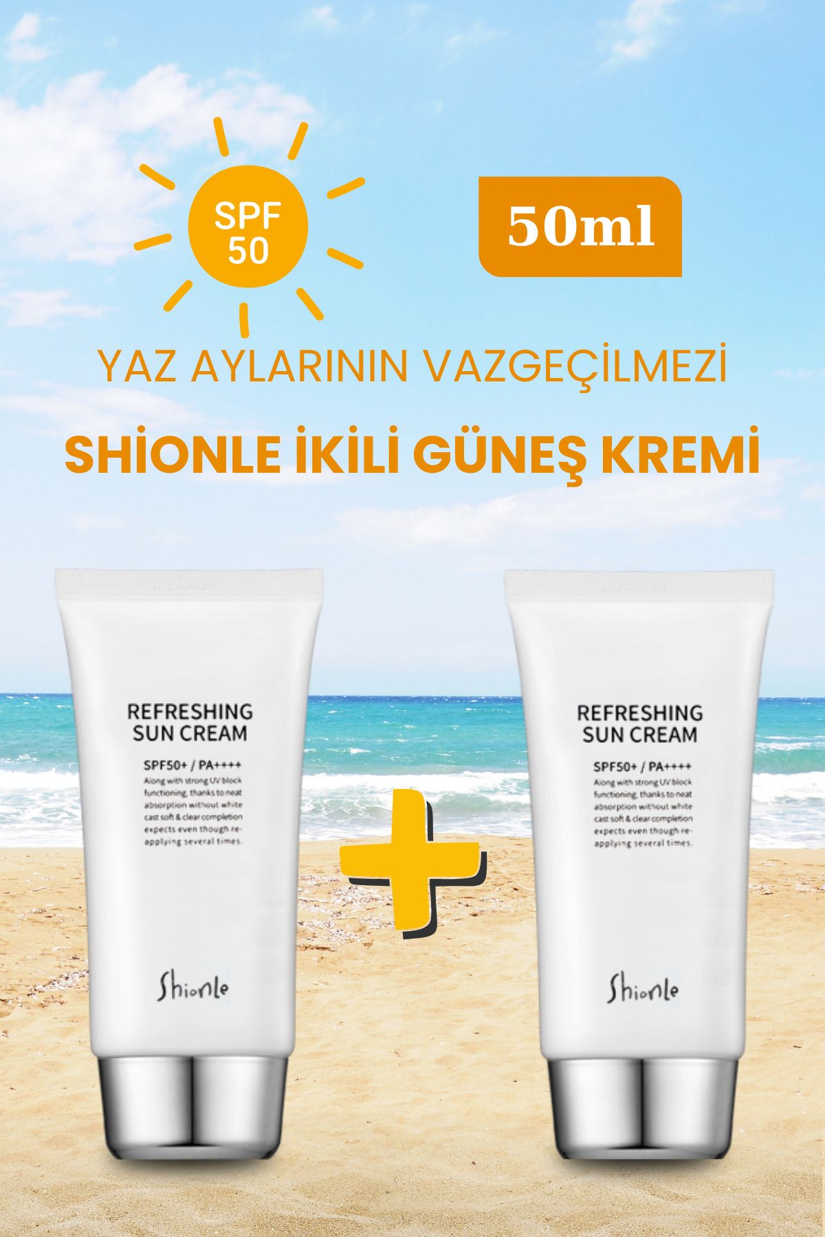 Shionle İkili SPF50+ Su Bazlı Güneş Kremi, Serinletici Etkili Güneş Koruyucu Krem