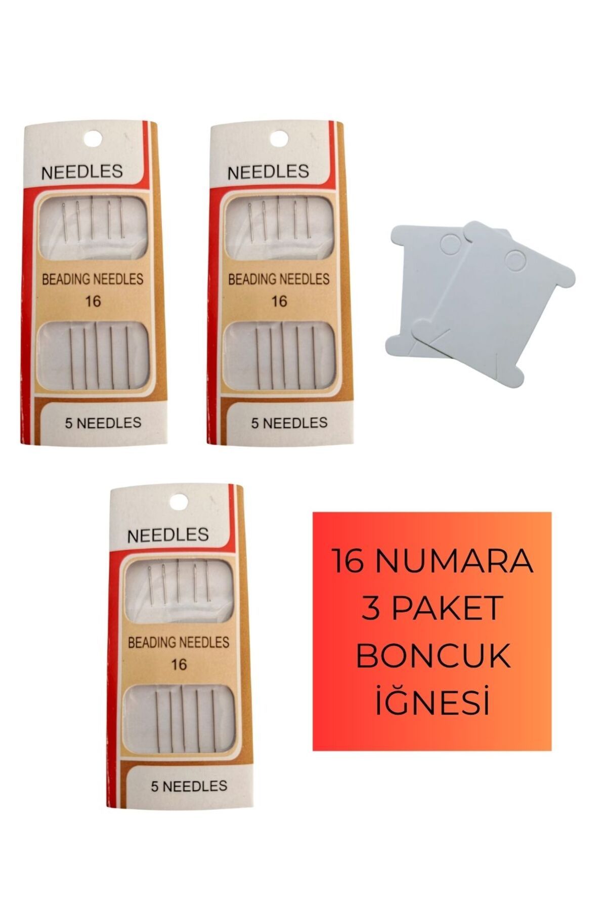Eskişehir hobi sanat 16 Numara 3 Paket Silver Miyuki Iğnesi Esnek Kum Boncuk Iğnesi 5.5 Cm Ve 2 Adet Iplik Sarma Kartı