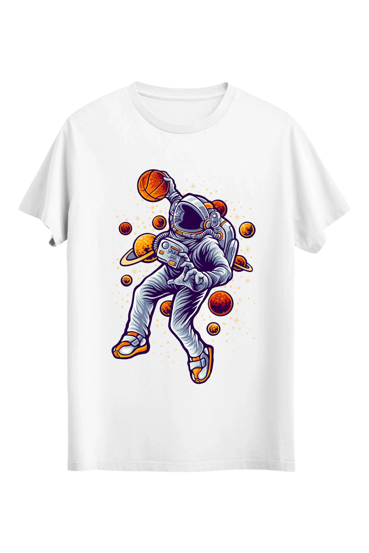 srcmarket Uzay Temalı Tshirt, Basketçi Astronot Baskılı Unisex Tshirt