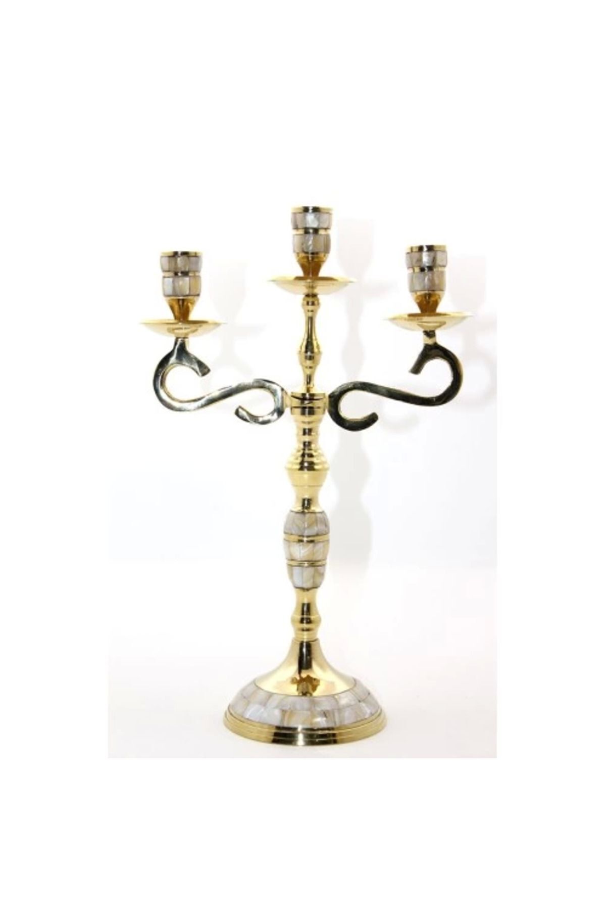 SerenityHaven Pirinç Sedefli 3'lü Şamdan Model 3