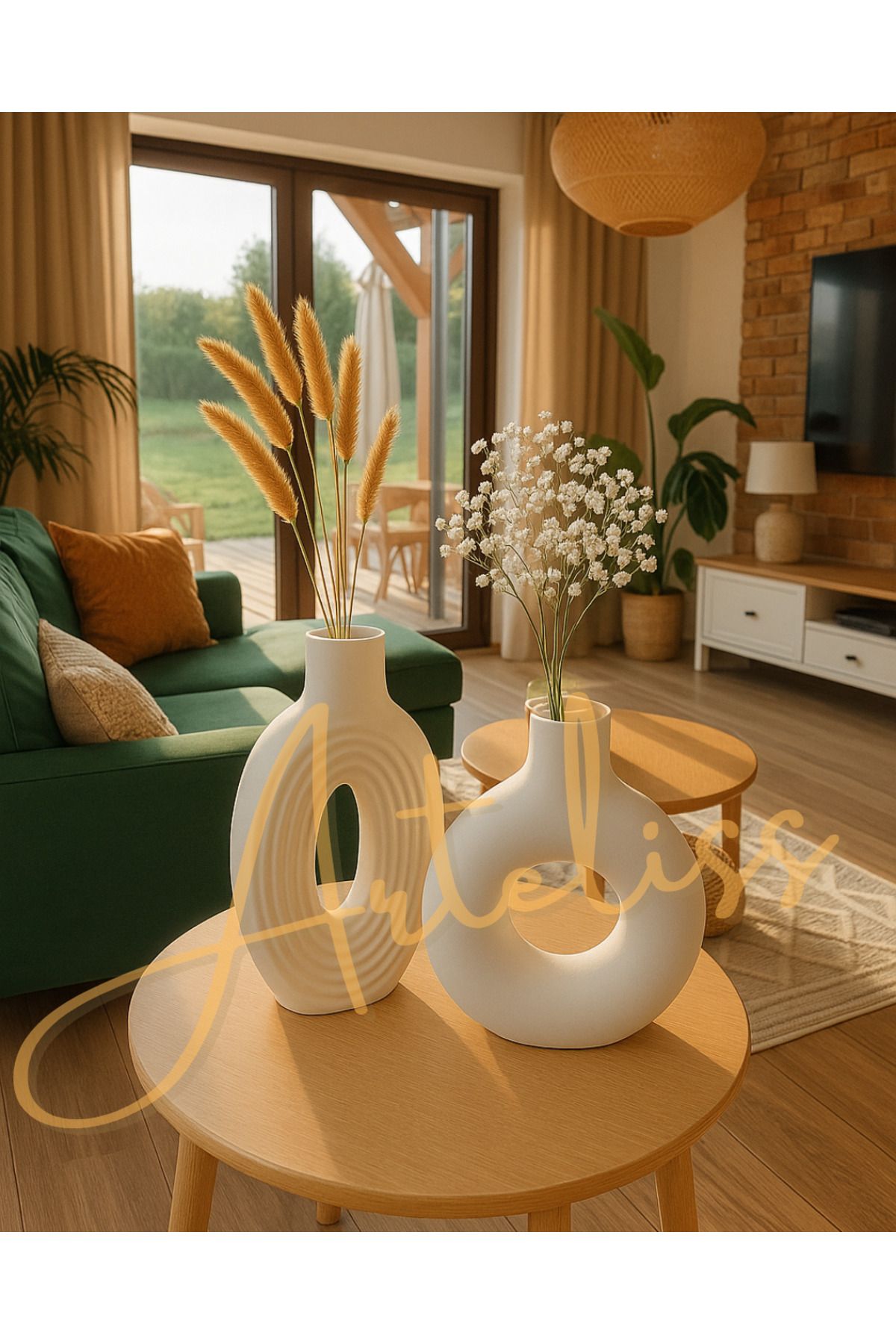 Arteliss Bohem İskandinav Tarz 2'li Set Dekoratif Büyük Vazo | Modern Tasarım | Minimal & Şık Salon Aksesuarı