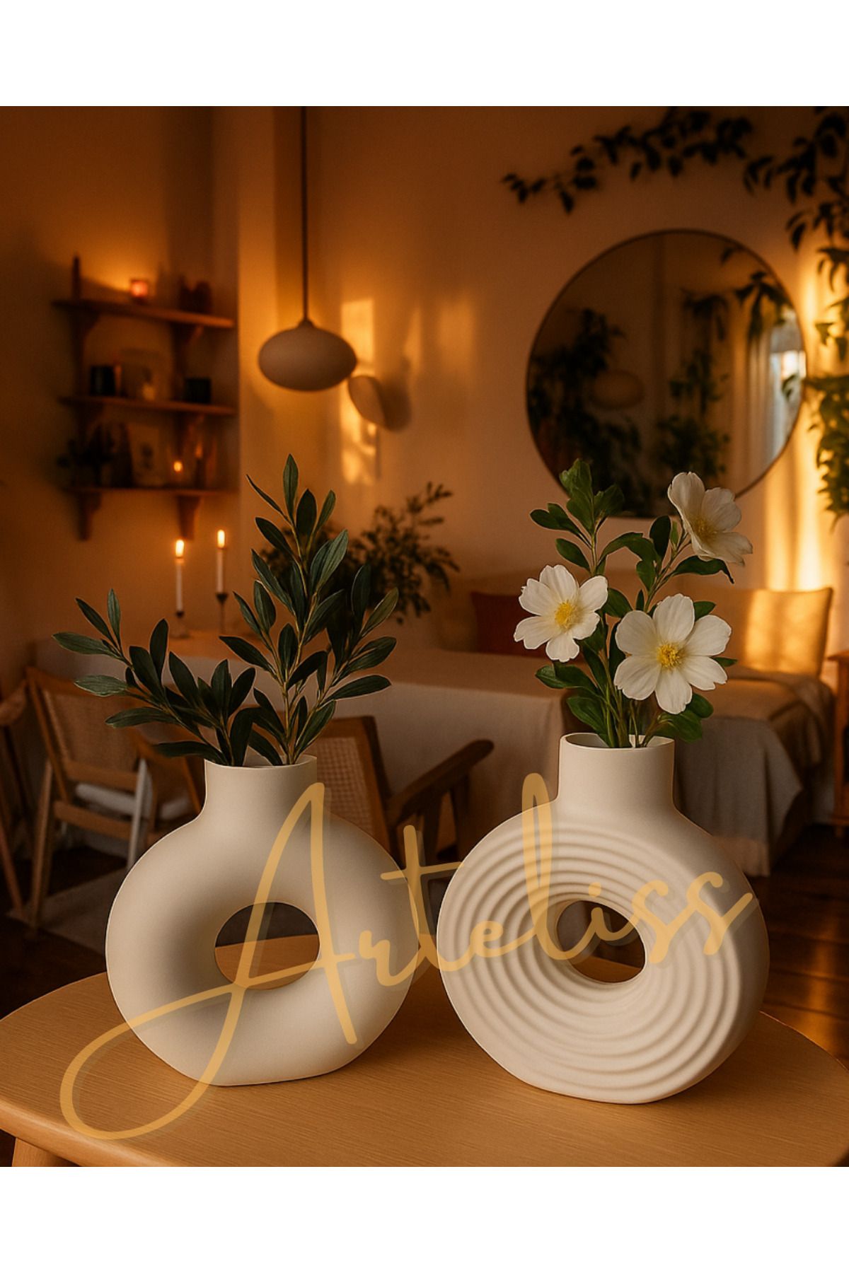 Arteliss Bohem İskandinav Tarz 2'li Set Dekoratif Büyük Vazo | Modern Tasarım | Minimal & Şık Salon Aksesuarı